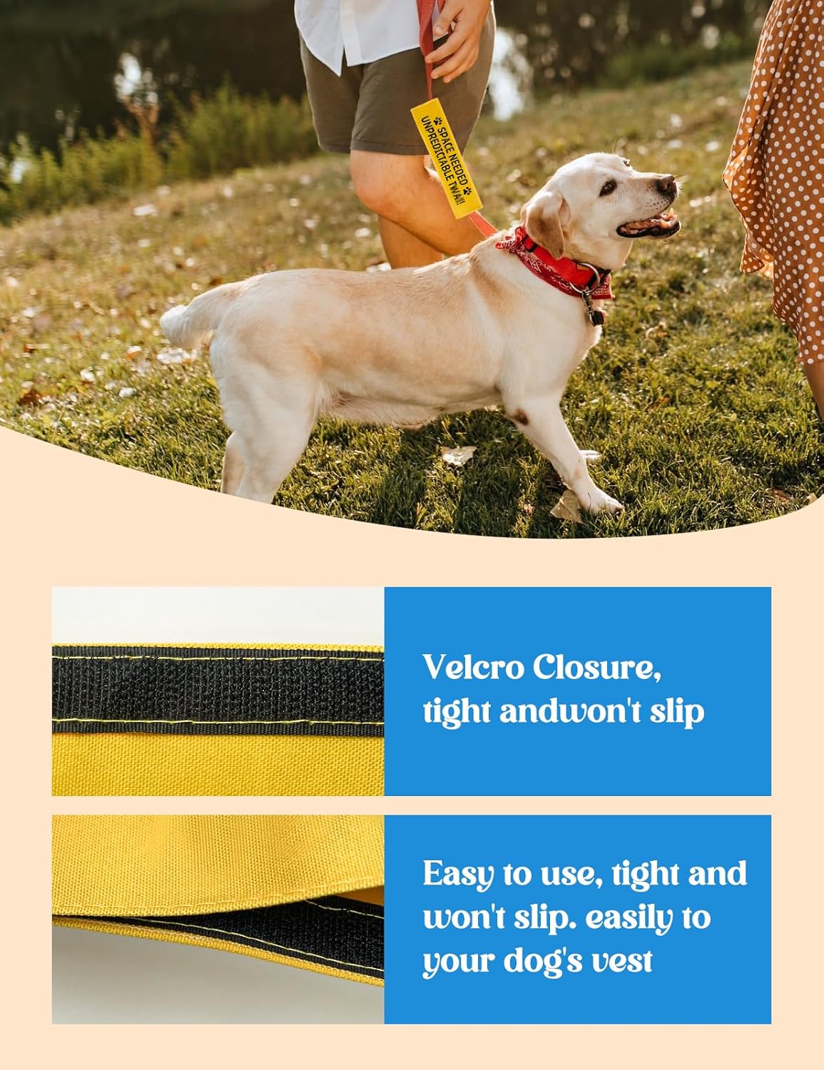 Space Needed Unpredictable Leash Sleeve, Funny Yellow Dog Leash Wrap Alert Hanging ID Patch Tag, Do Not Pet Velcro Patch, Pet Birthday Gifts for Dog Lovers Owners