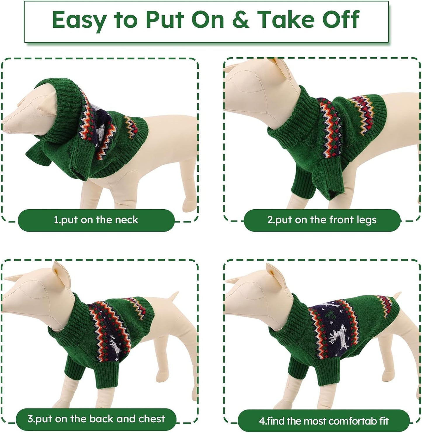 Queenmore Dog Christmas Sweater,Turtleneck Knitted Pullover Xmas Pet Clothes Sweatshirt,Christmas Outfit, Warm Dog Sweaters for Small Dogs Boy Girl,XmasDeer,S