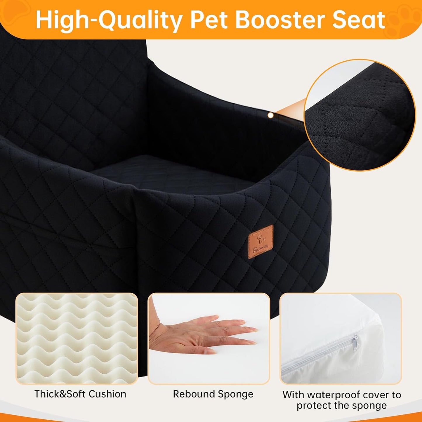 Dog Car Seats for Small Dogs, FurFrolic Memory Foam Dog Booster Seat for Small/Medium Dogs up to 35 lbs, Travel Pet Car Seat with Washable Detachable Cover, Storage Pockets, 2 Safety Belts (Black)