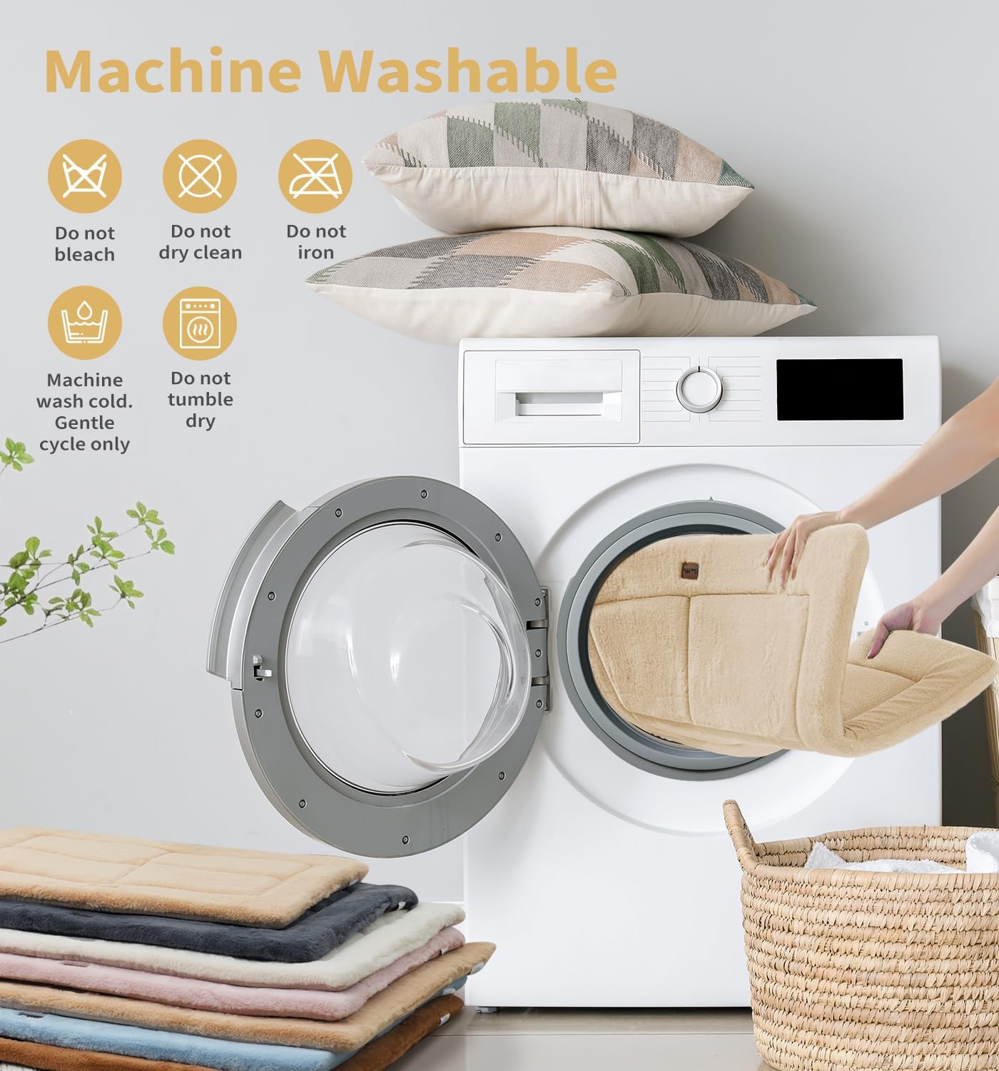 MADE 4 PETS Dog Crate Pad Bed for Large Dogs, Washable & Reversible, Anti-Slip Kennel Mat for Cozy Sleeping, Soft Fluffy Dog Bed for Indoor & Outdoor Use, 44"x32", Beige