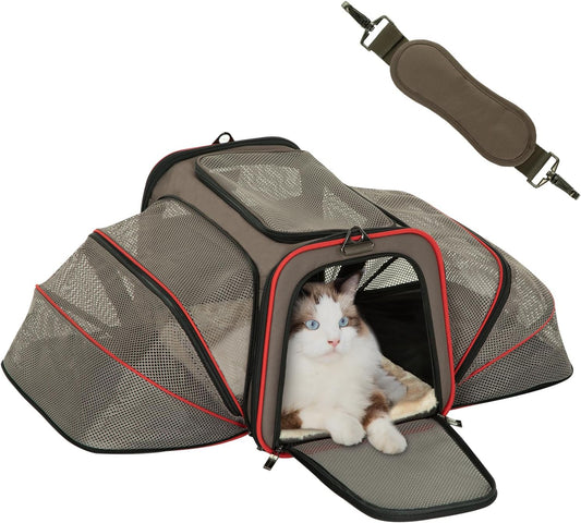 Petsfit Expandable Cat Dog Carrier for 2 Cats, 19" Lx 12" Wx 12" H Soft-Sided Portable Pet Carrier for Travel, Dog Carrier for Small Dog with 2 Side Extensions, Anti-Escape