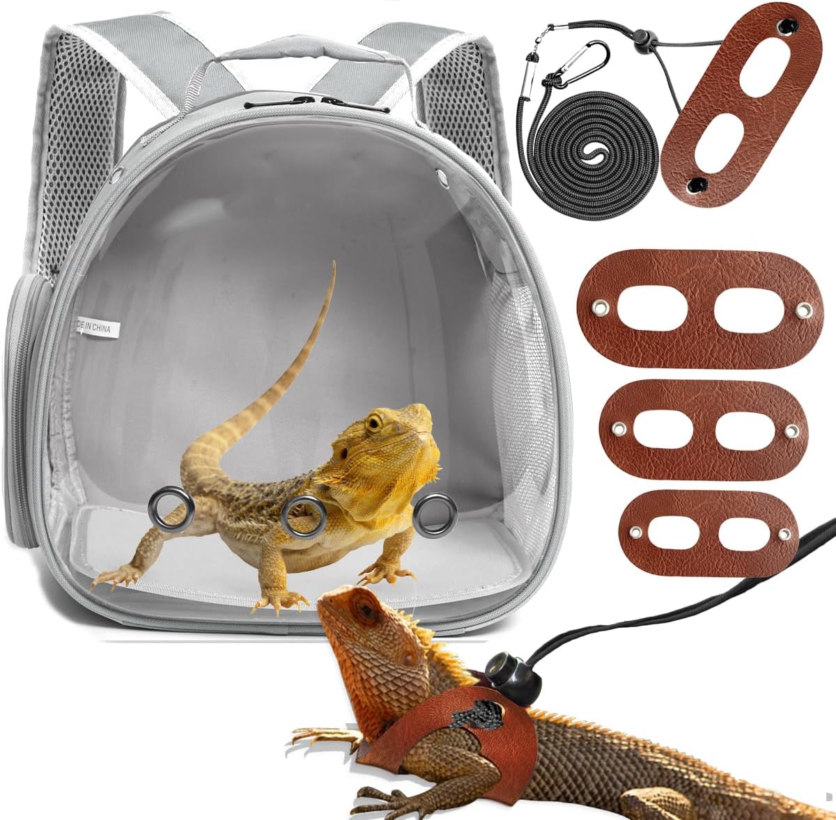 Bearded Dragon Travel Backpack with Harness and Leash Set,Lizard Backpack Travel Carrier,Space Capsule Clear Bubble Window Astronaut Reptile Carrier Backpack for Kids, Airline Approved