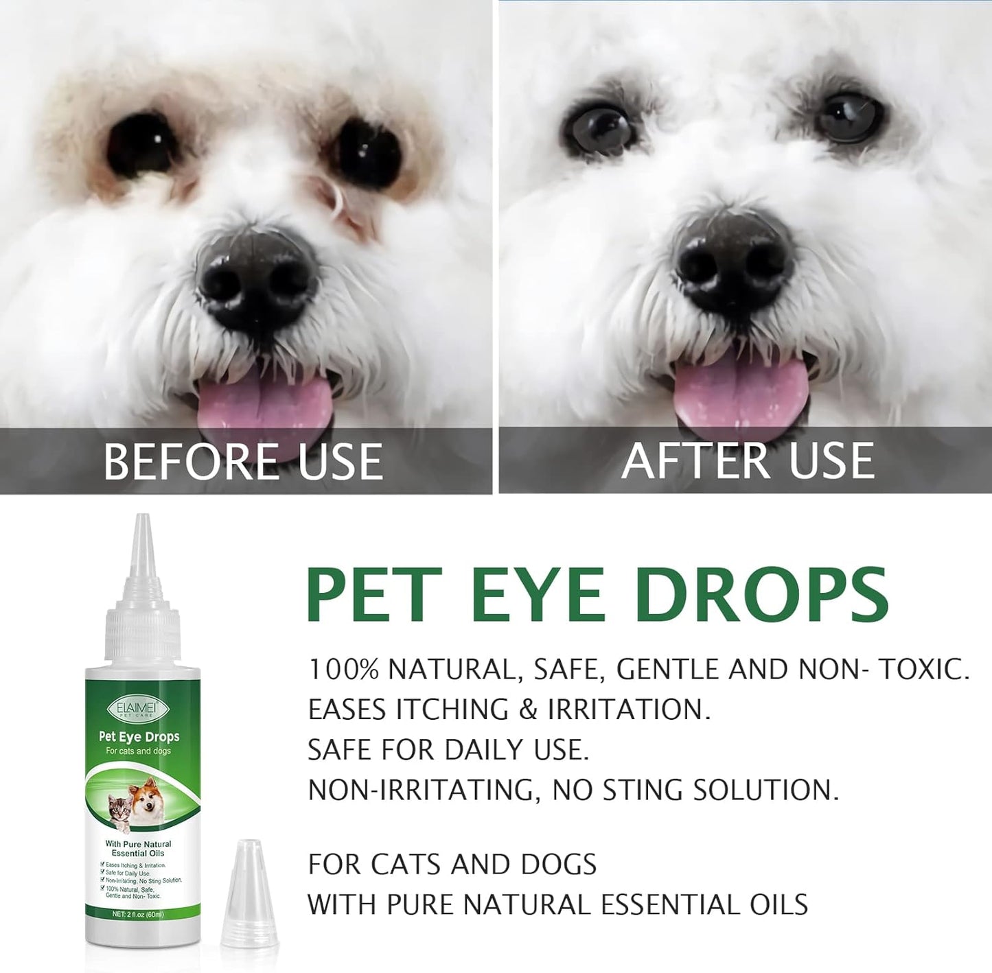Eye Drops for Dogs, Cats and Dogs Eye Drops, Dog Eye Infection Treatment Relieve Eyes Itching & Irritation, Pink Eye & Allergies Symptoms Safe & Gentle Formula