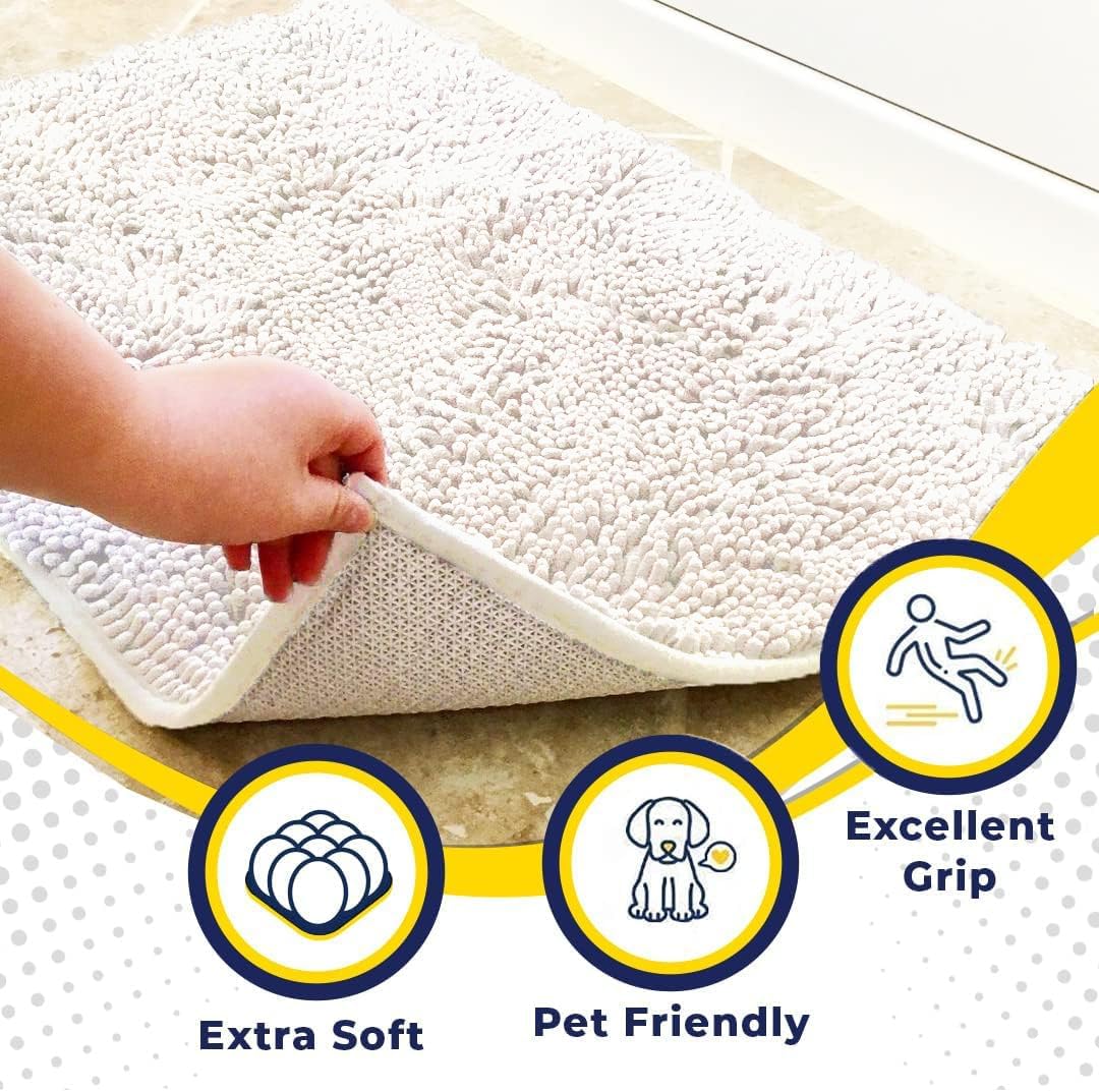 Muddy Mat® Shown on TV – Super Absorbent Door Mat Indoor, Microfiber Quick Dry Chenille Entryway Rug, Non-Slip Front Door Mat, Indoor Mats for Entryway, Machine Washable Pet Rug, White 36"x60"