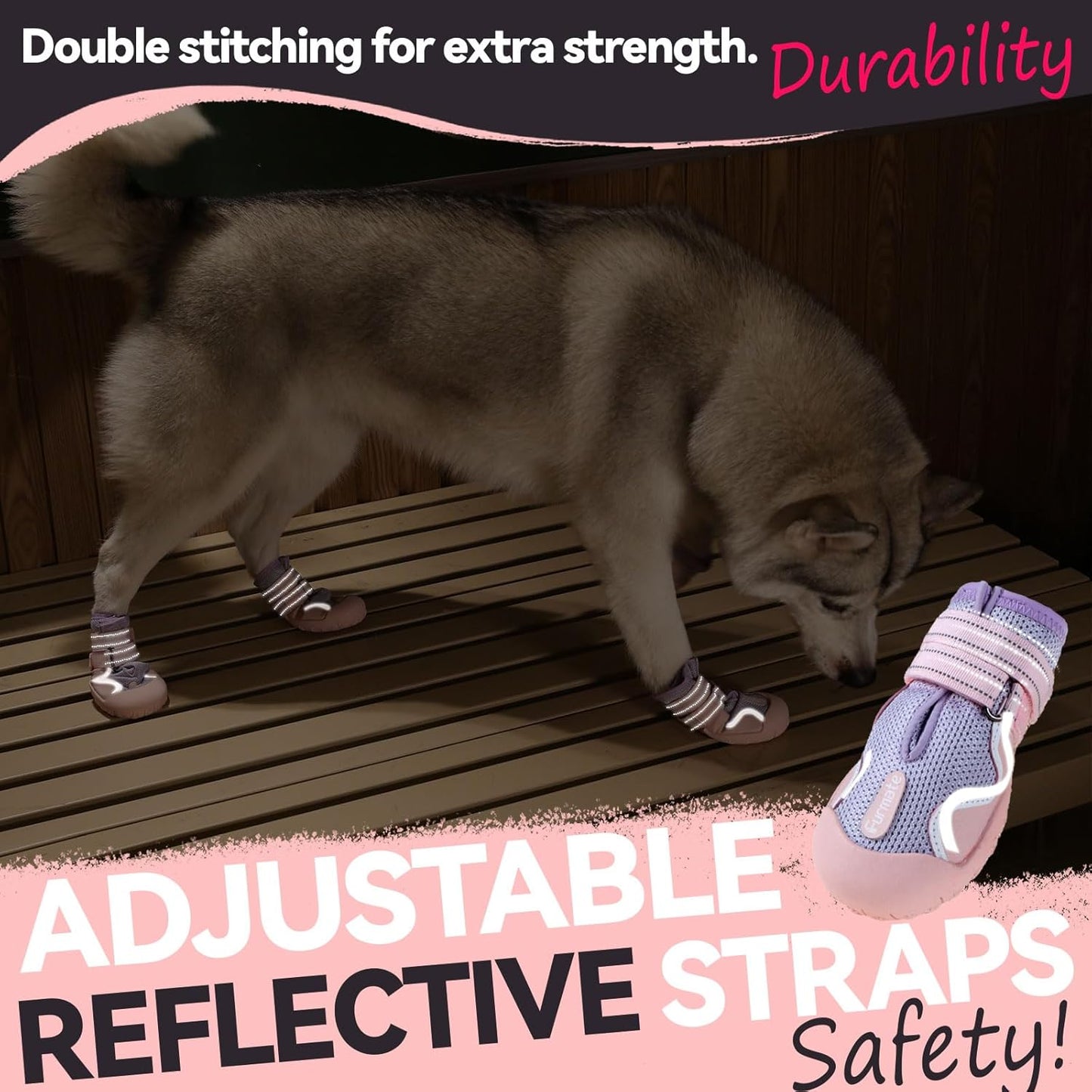 Dog Shoes for Large Small Medium Dogs, Breathable Mesh Dog Boots & Paw Protectors for Summer Hot Pavement Winter Snow, Waterproof Anti-Slip Dog Booties for Hiking Hardwood Floors(Pink-Purple6)