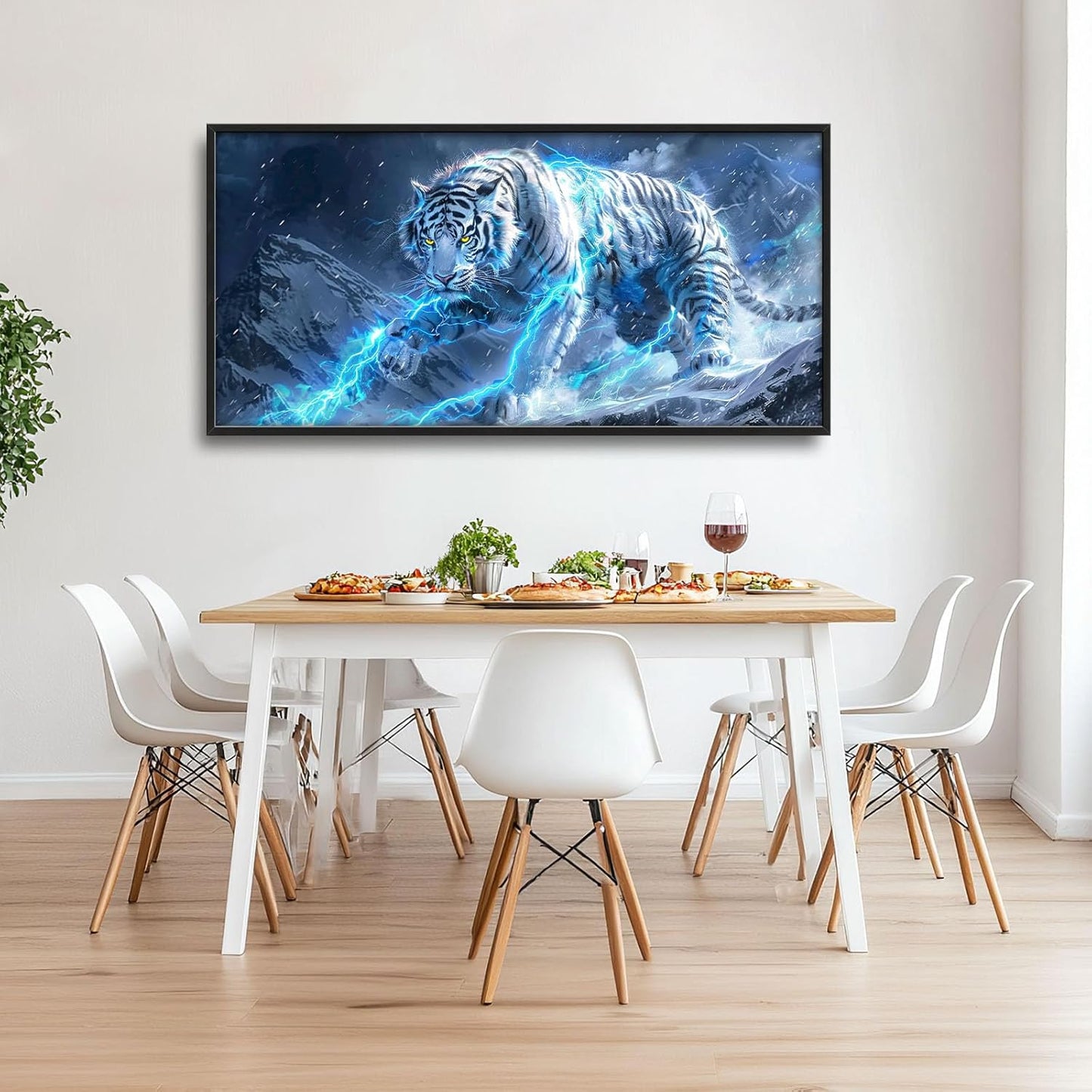 Quorin White Tiger Large Wall Art Wild Animal Pictures Lightning Tiger Wall Decor Snowy Mountain Canvas Print Painting Artwork for Bathroom Living Room Bedroom 60L x 30W