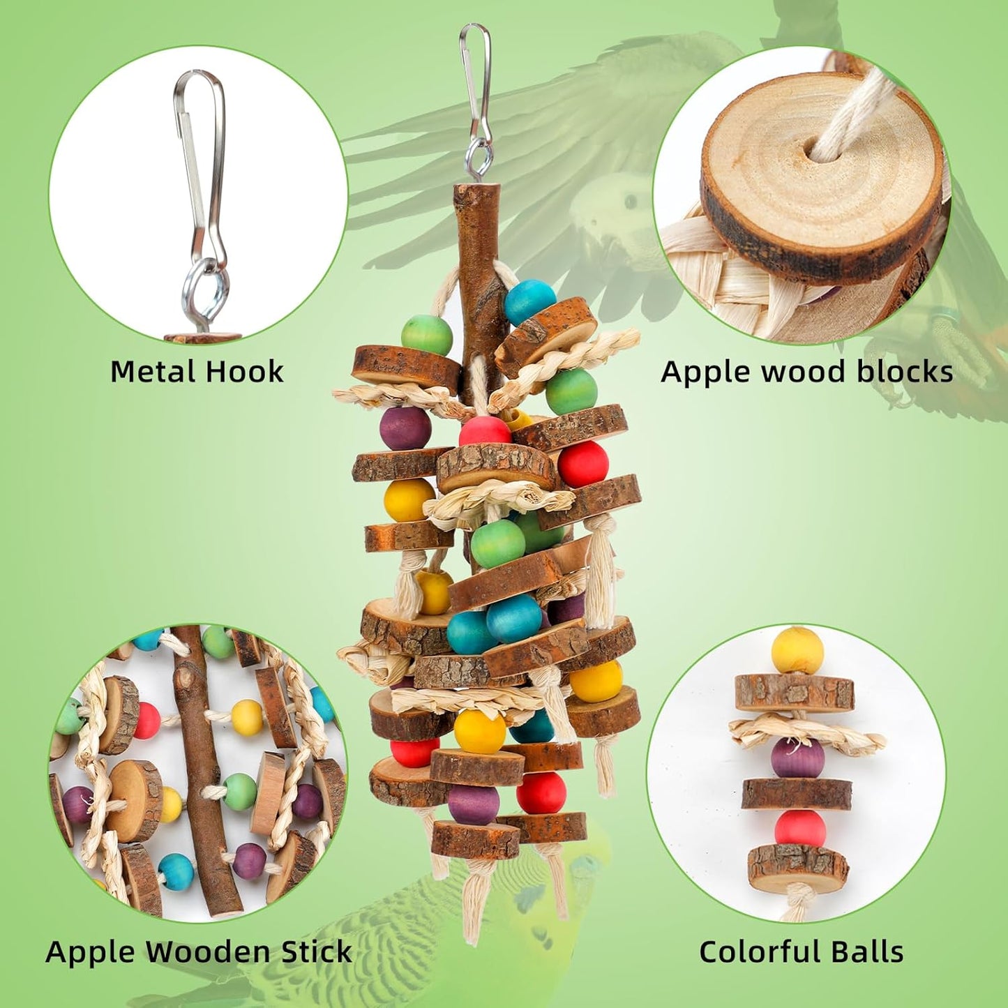 Rypet Wood Bird Chewing Toys for Cage Wall, Wooden Bird Cage Toy for Helping to Trim Beak, Birds Toys Parrot Toy for African Grey Parrots Cockatoos Amazon Parrot and Other Small to Medium Parrots