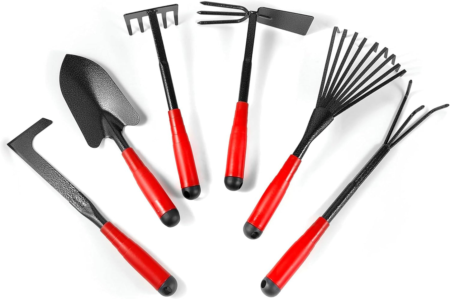 Set of 7 Gardening Tool Set, Rust-Resistant Handy Tools for Gardening, Ideal Gardening Gift Set, Including Trowel, Weeder, Hoes, and Rakes (Red)