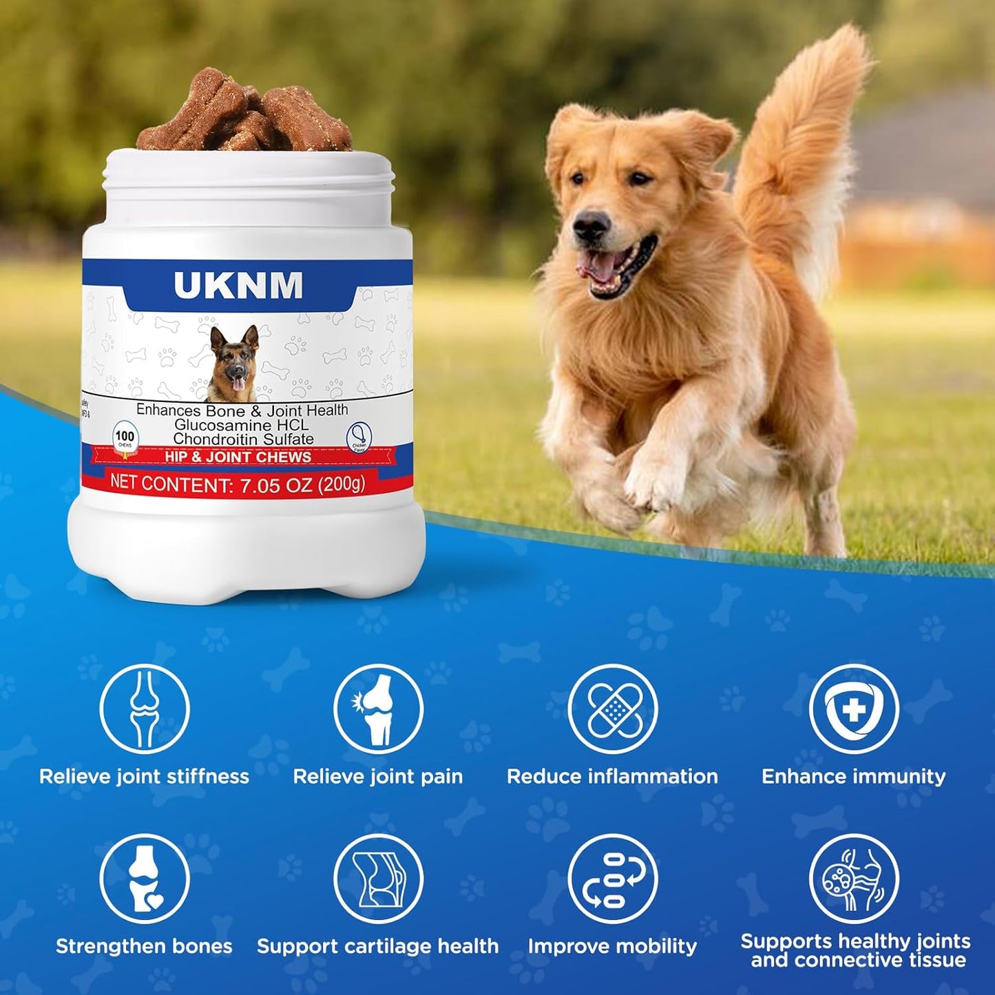 Dog Hip and Joint Supplement,100 Count,Chicken Flavor,Pain and Inflammation Relief Chews with Glucosamine, MSM, Vitamin C, Omega 3,Treats Hip Dysplasia, Arthritis,for Hip & Joint Health, Pain Relief