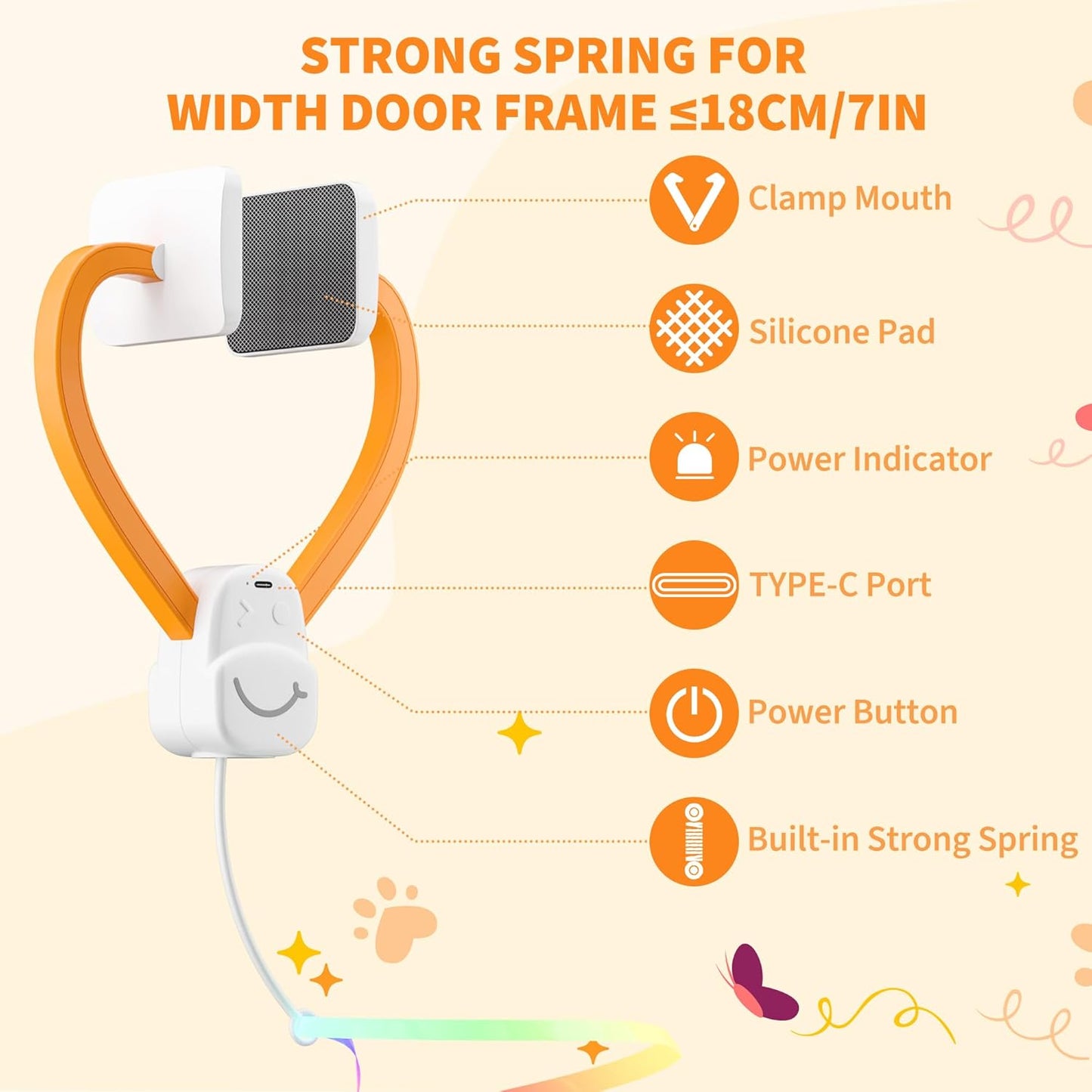 Interactive Cat Toy,Automatic Cat Toy for Indoor Cats,Hanging Door Clip Ribbon 360° Rotation,Feather & Rainbow Cat Stimulating Ribbons Cat Toys for Bored Adult/Kitten Exercise