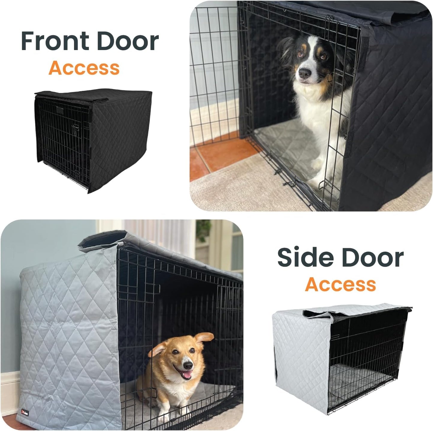 4Knines Quilted Dog Crate Cover – Heavy-Duty, Water-Resistant Fabric for Indoor/Outdoor Use – Durable Travel Cage Cover for Training, Weather Protection – Fits 42-Inch Crates – Black