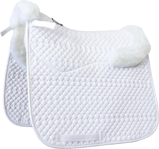 Woolous Dressage Saddle Pad, English Saddle Pad with Sheepskin Trim, Lambskin Wool Fleece Lining, Square Saddle Pad for Equestrian Riding, Comfortable & Shock Absorbing