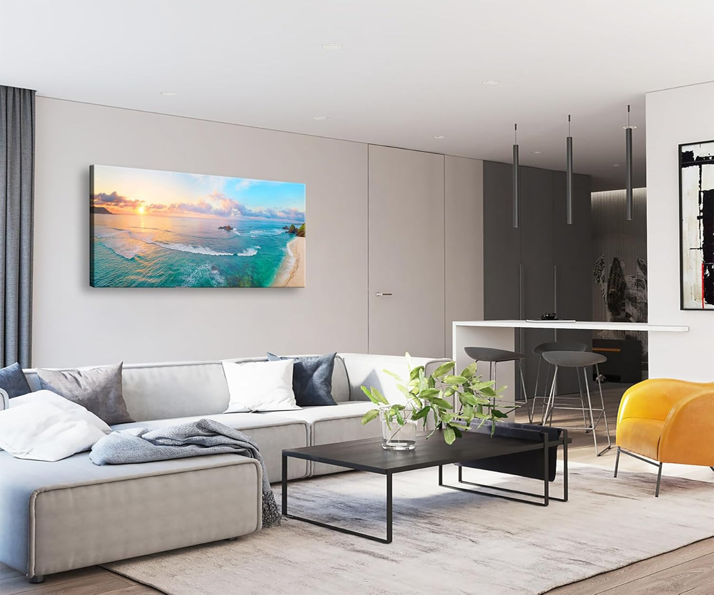 XXMWallArt FC3950 Tropical Beach Wall Art Blue Sea Sunset Natural Scenery Picture Print On Canvas Seascape Canvas Print Artwork for Living Room Bedroom Kitchen Home and Office Wall Decor