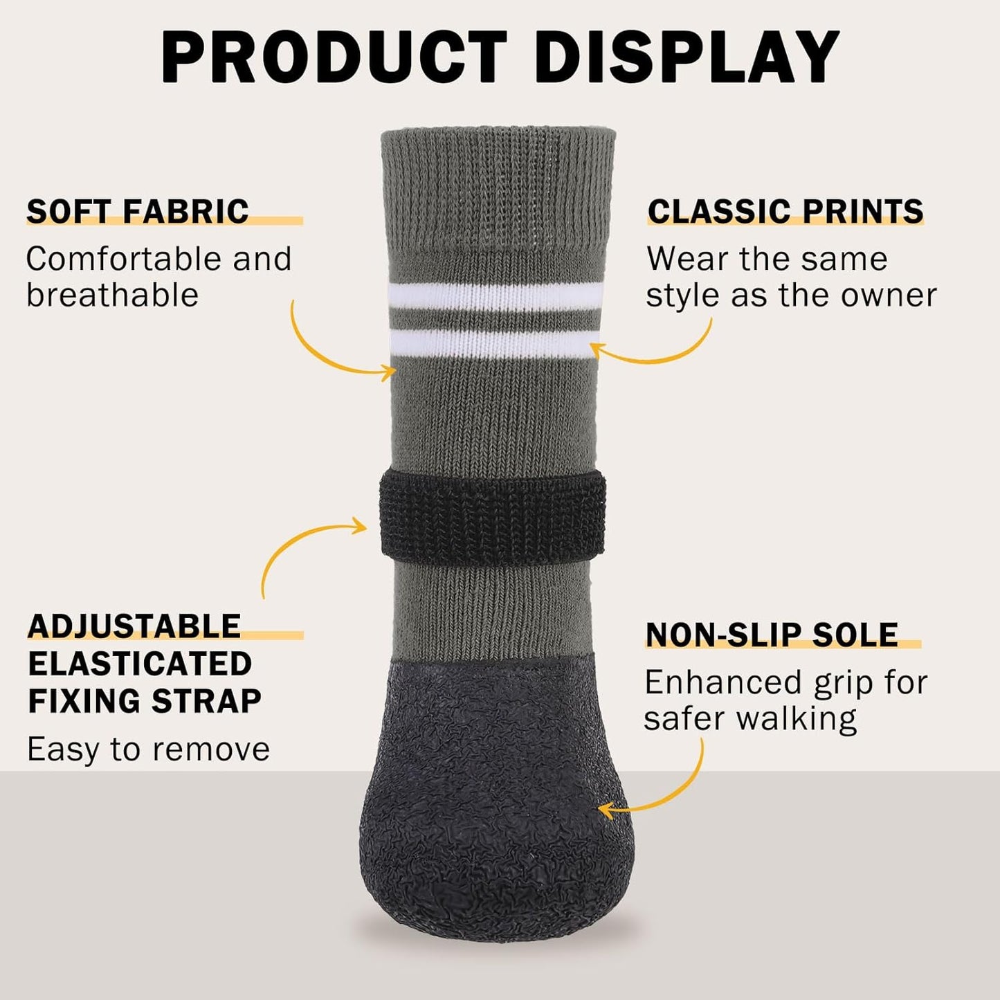 SCENEREAL Anti Slip Dog Boots & Paw Protectors for Hardwood Floor, Extended Dog Socks to Prevent Licking Paws, Waterproof Pet Snow Rain Shoe for Winter Large Senior Dogs, Grey XL