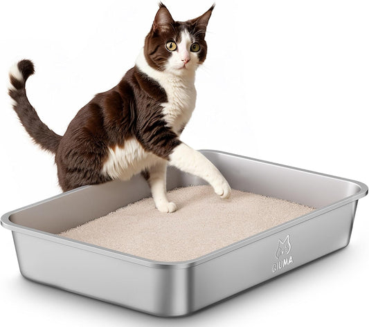 Stainless Steel Litter Box, Large Metal Cat Litter Box with High Sided for Big and Small Cats, Kitty Litter Boxes, Non-Stick, Easy to Clean, Odor-Free, Cat Toilet，Litterbox