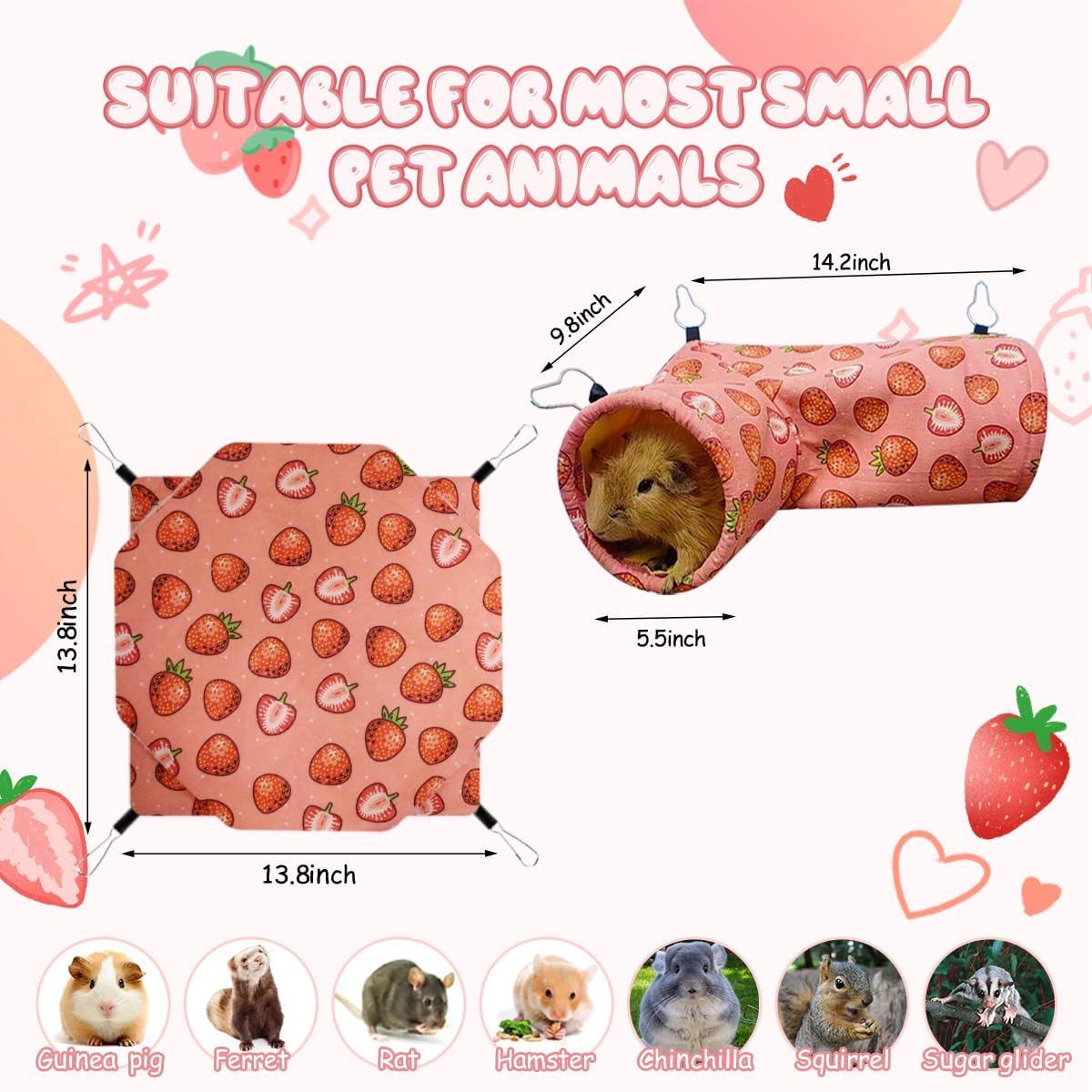 LYART Guinea Pig Rat Ferret Hammock & Warm Bed - Small Pet Hideout Tunnel Cave Hanging Bunkbed - Sugar Glider Squirrel (1.Hammock & Corner Tunnel)