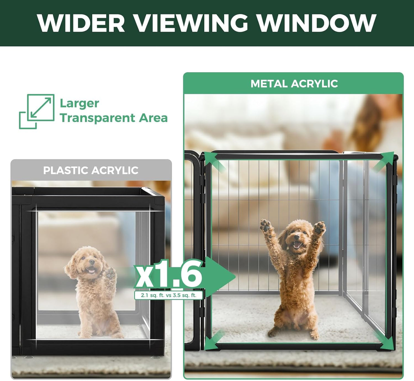 FXW Homeplus Unleashed Indoor Dog Playpen - Stress-Free and Safe Play, Heavy Duty 24 Inch 4 Acrylic Panels + 4 Wire Panels Dog Pen for Puppy and Small Dogs, Black│Patented