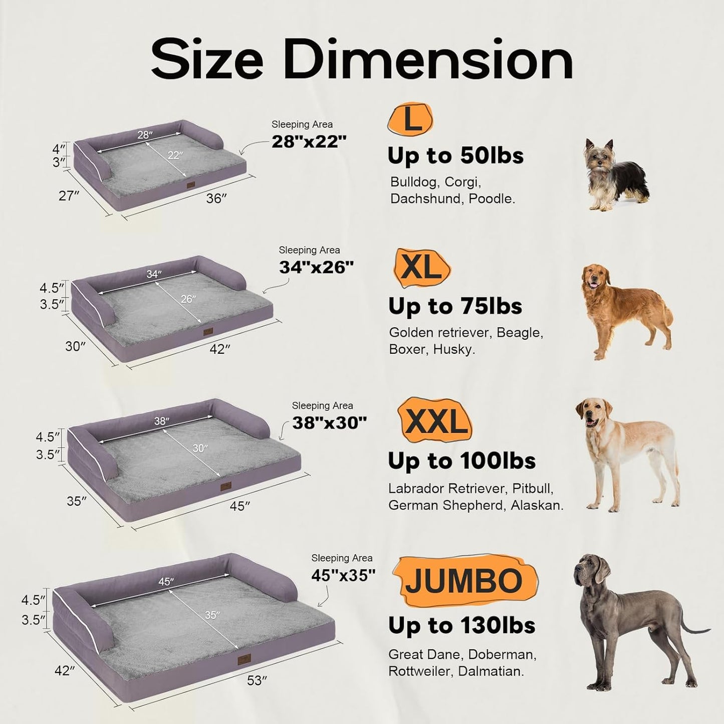 Orthopedic Large Dog Bed Washable, Dog Beds with Washable Removable Cover, XLarge Orthopedic Dog Beds for XLarge Dogs, Waterproof Pet Beds and Non-Slip Bottom, Extra Purple Large Dog Bed