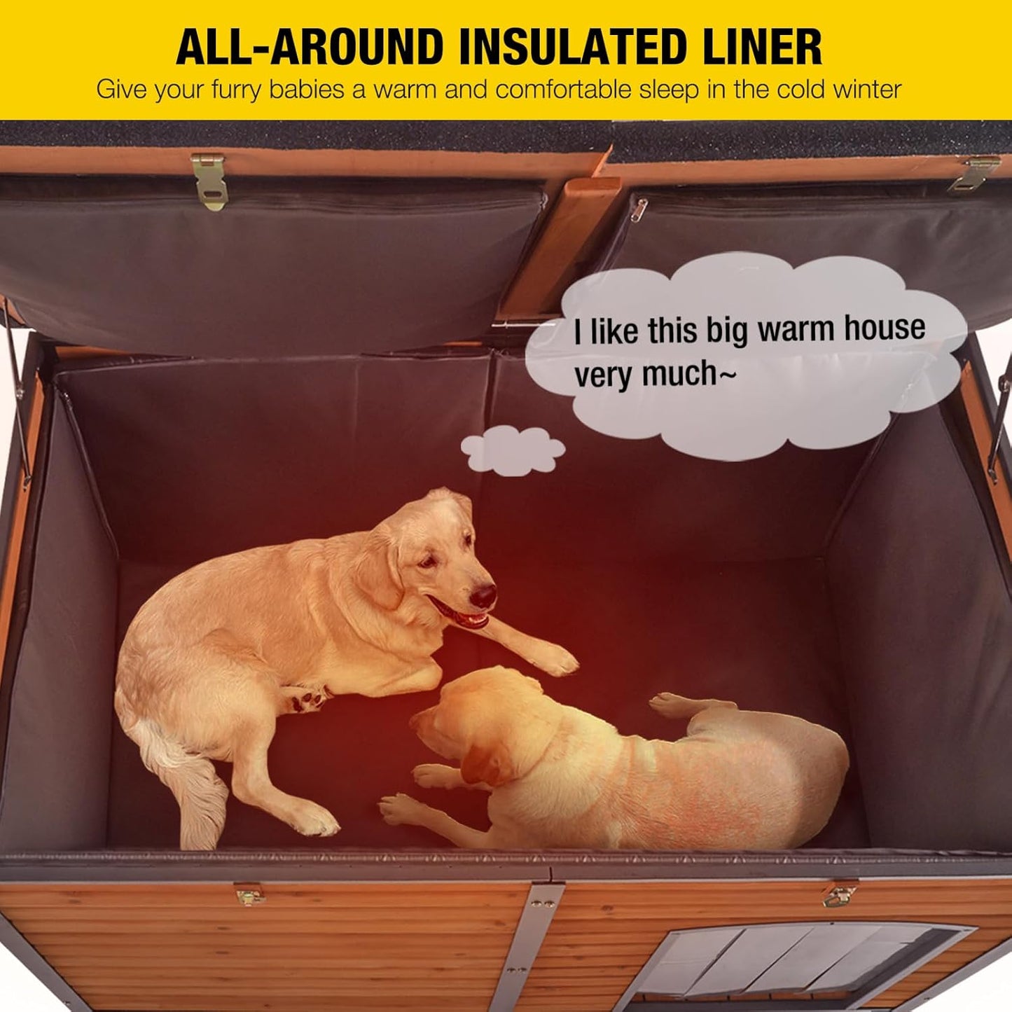 Aivituvin 59" Large Dog House 100% Insulated Dog Kennel with Liner for Winter,Waterpoof for Outdoor & Indoor Use.