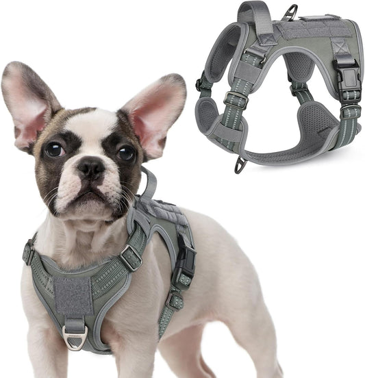 rabbitgoo Tactical Dog Harness for Small Dogs, No Pull Military Service Vest with Handle & Molle, Easy Control for Training Walking, Adjustable Reflective Straps, Dark Grey, S