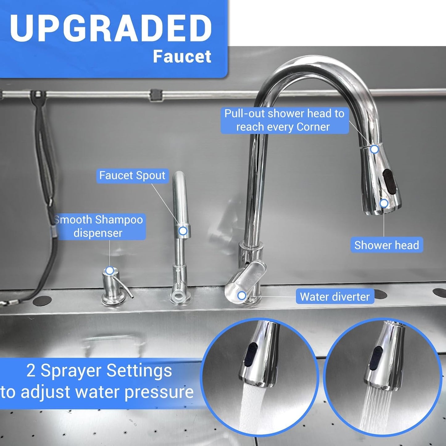 Professional Dog Grooming Tub, 50" Stainless Steel Dog Wash Station with Foldable Ramp, Storage Drawer, Floor Grate & Faucet/Dog Bathtub for Large, Medium & Small Pets - Right Door (50")