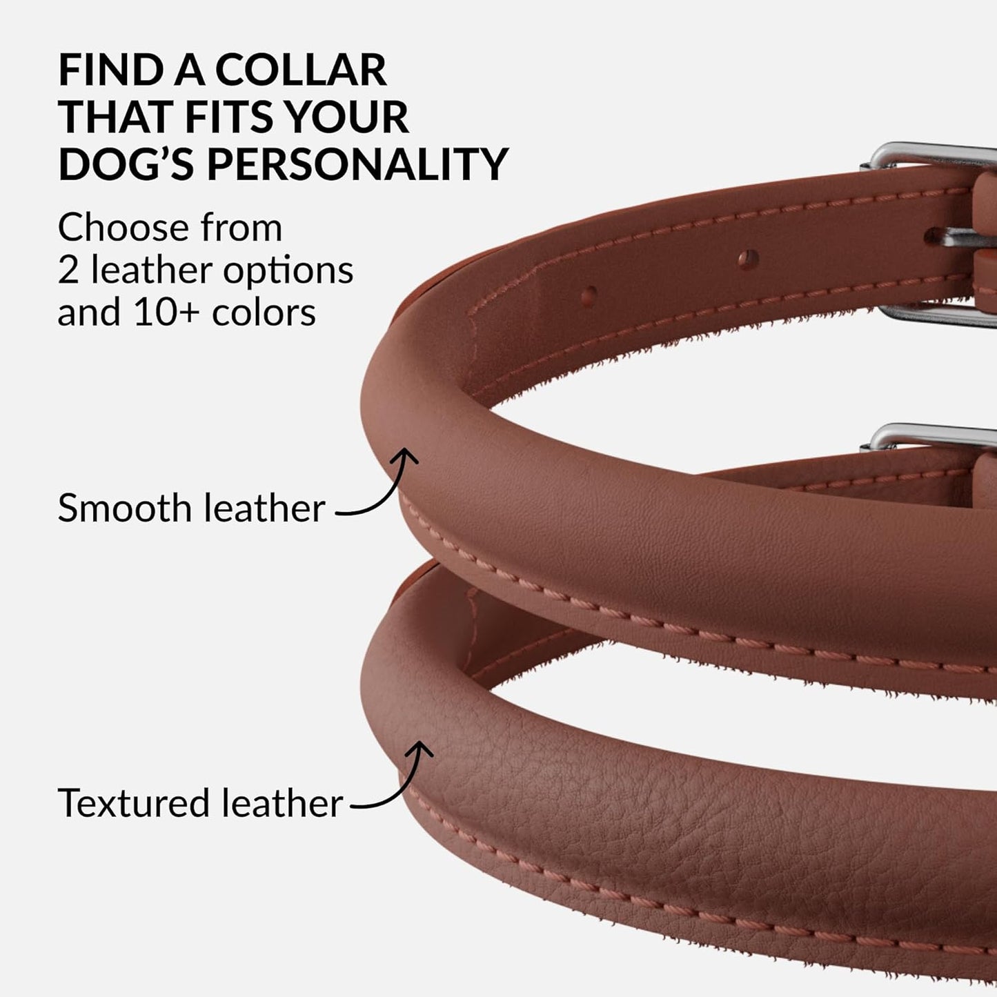 CollarDirect Rolled Leather Dog Collar, Soft Padded Round Puppy Collar, Handmade Genuine Leather Collar Dog Small Large Cat Collars 13 Colors (18-22 Inch, Cinnamon Smooth)