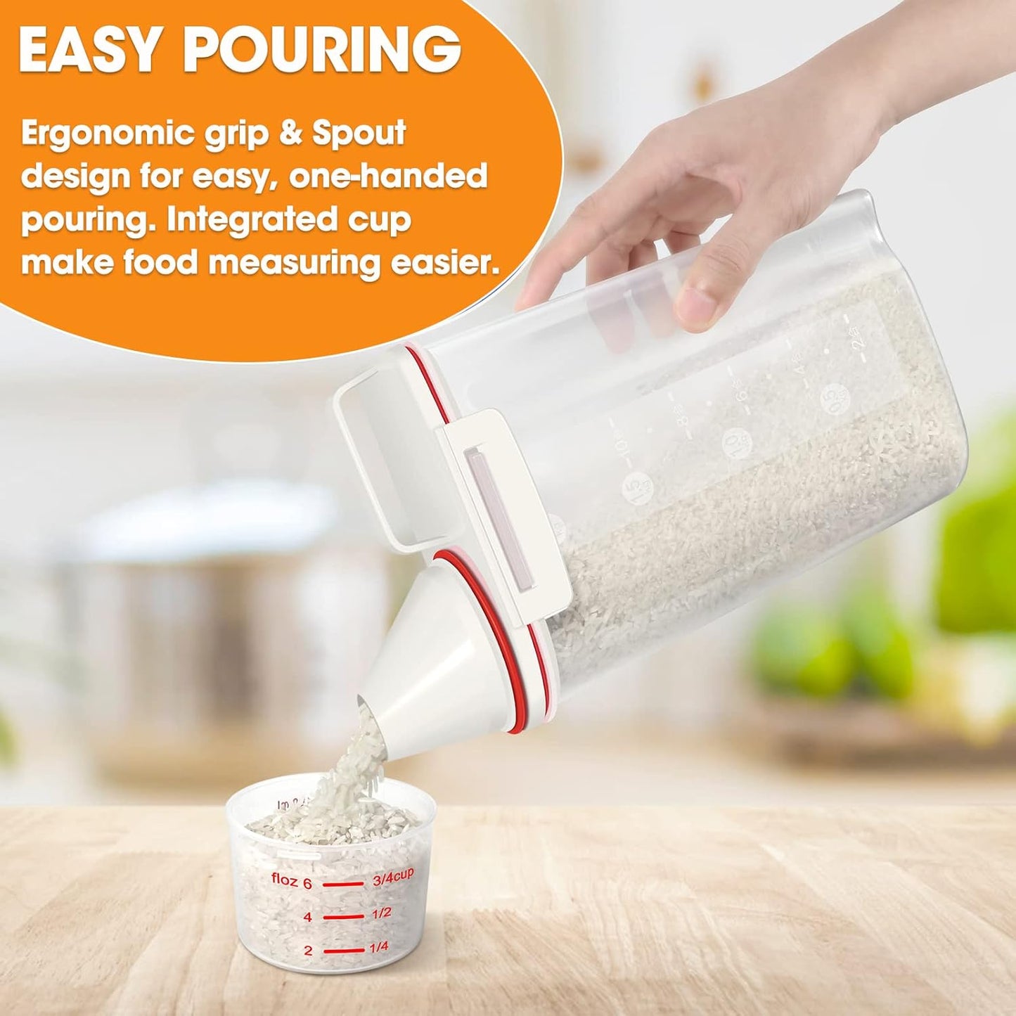 TBMax Rice Storage Container, Airtight Cereal Container Dispenser with Pourable Spout + Measuring Cup, BPA Free Plastic Storage Bin for Pantry Organization and Storage