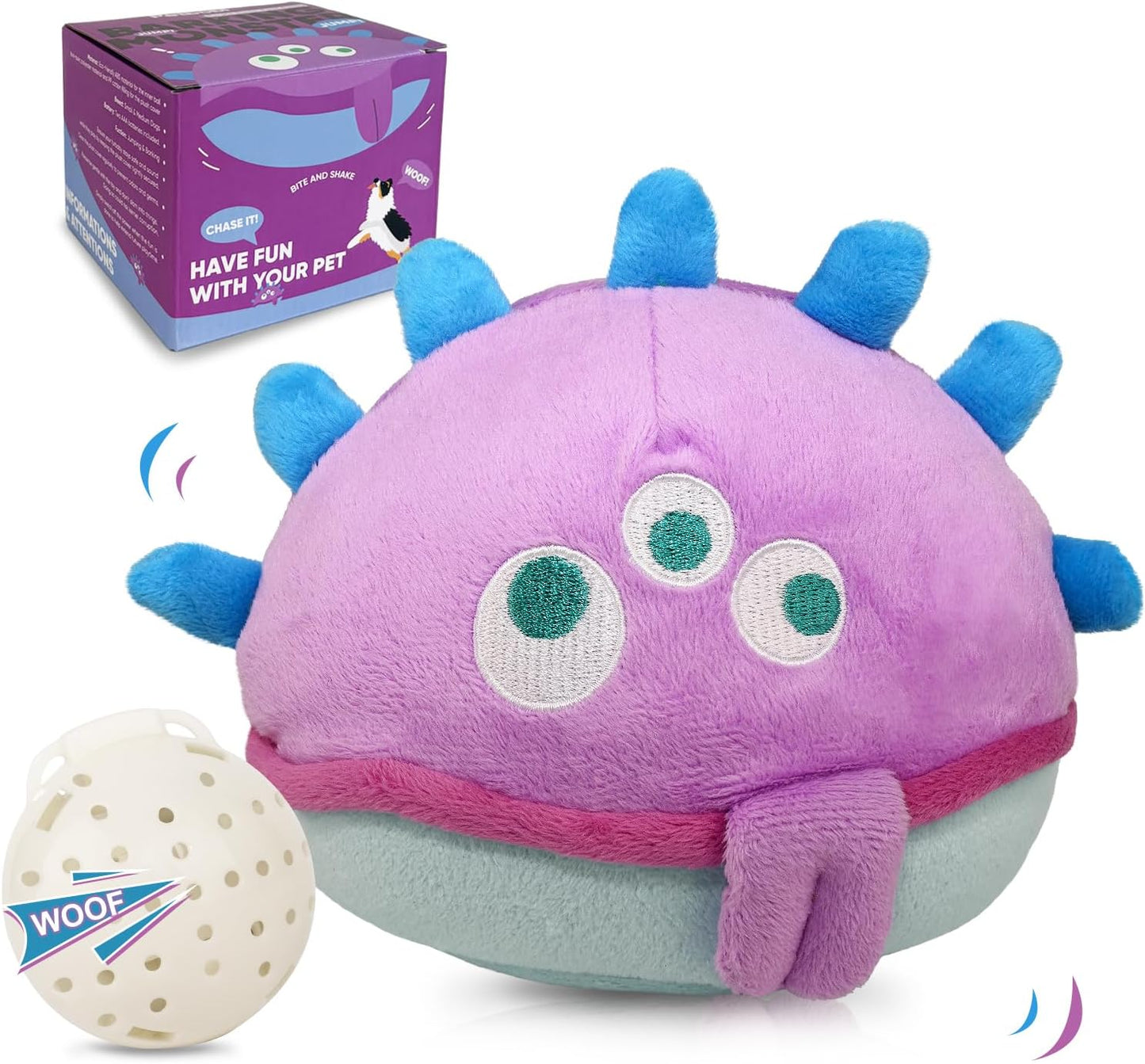 Petbobi Interactive Dog Toys for Boredom - Moving Dog Toy for Stimulating Play, Pet Plush Squeaky Ball for Small Medium Breeds with 4 Batteries, Jolly Jelly Bobby