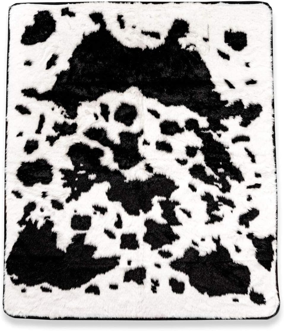 PupProtector Waterproof Throw Blanket for Dogs and Cats, Pet Blanket Cover for Couches, Sofas, Beds, Car Seats, Furniture, Calming Soft Faux Fur, Black and White Cowhide, Original (60" L x 50" W)