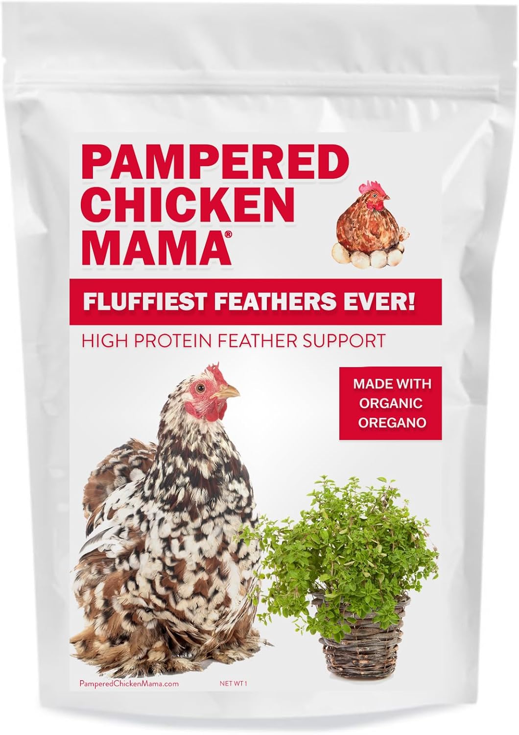 Pampered Chicken Mama Molting Supplement for Chickens: Fluffiest Feathers Ever Backyard Chicken Feed and Supplies for Hens (2 pounds)