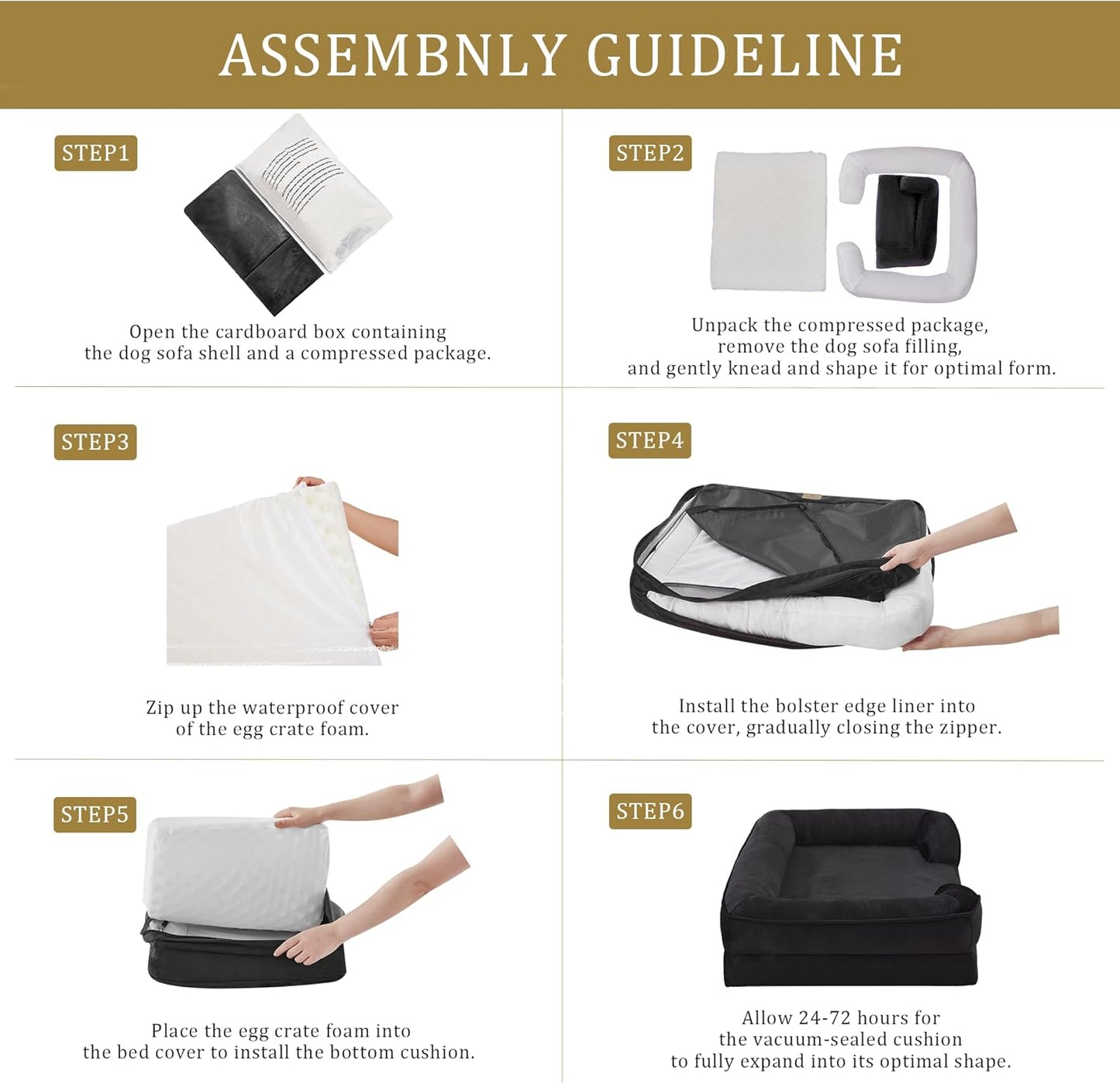 Bedfolks Orthopedic Dog Bed, Waterproof Dog Sofa Bed for Large Dogs, Egg Foam Pet Couch Bed with Removable Washable Cover and Nonslip Bottom, Black