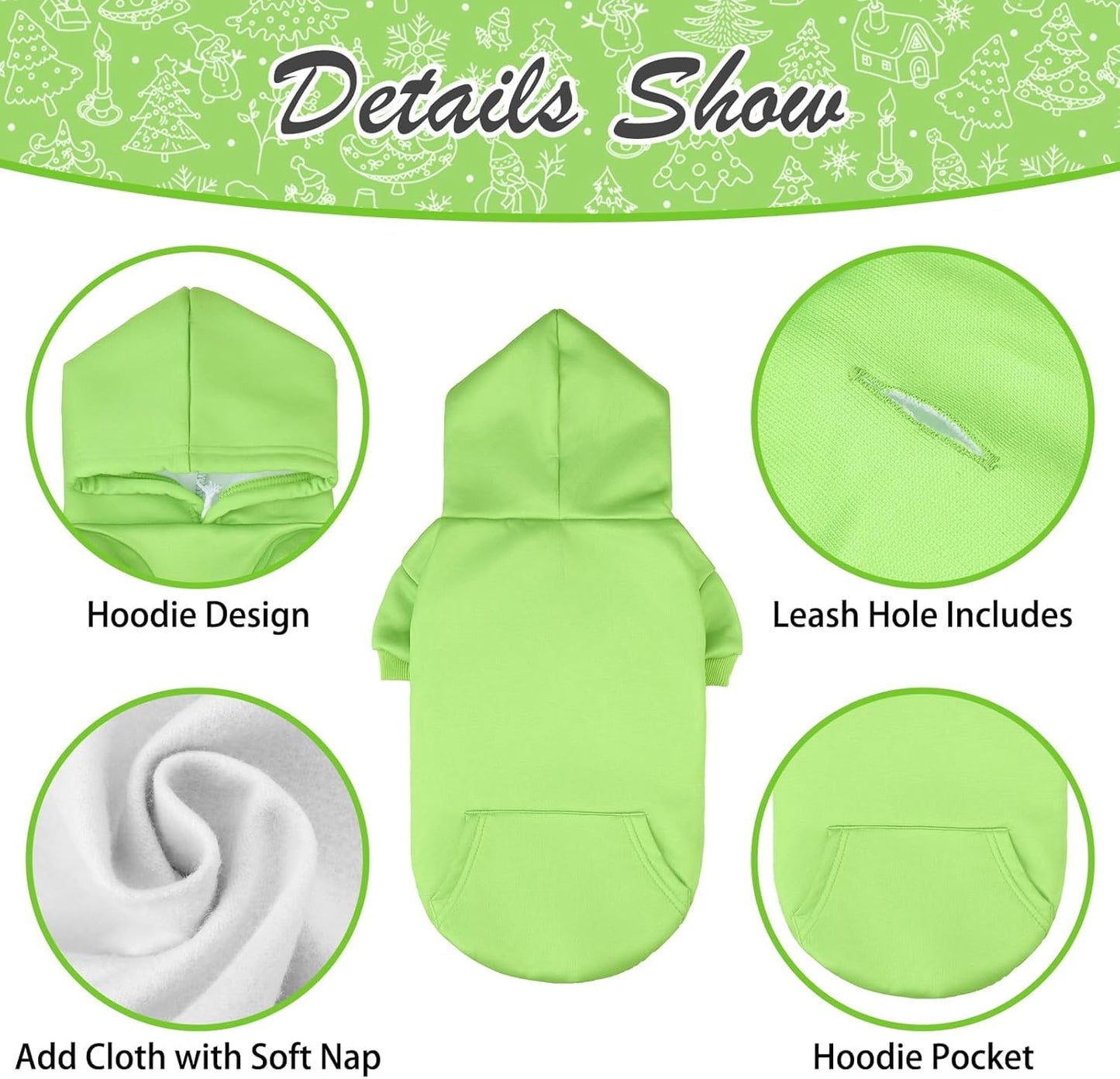 KOOLTAIL Basic Dog Hoodie - Soft & Warm Dog Hoodie Sweater with Leash Hole and Pocket, Dog Winter Coat, Cold Weather Clothes Sweatshirt for Small Medium Large Dogs Puppy Cat Boys Girls Green SM