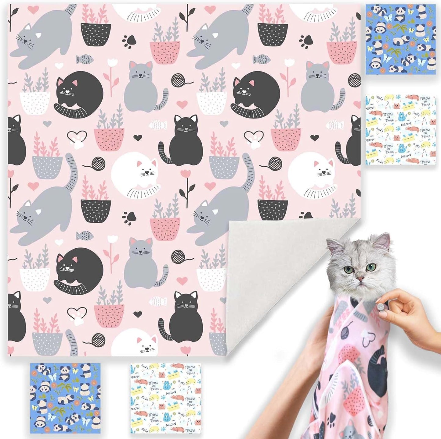 Cat Wrap for Grooming-Premium Cat Grooming Wrap Cat Restraint for Nail Clipping, Self-Adherent Soft Cat Blanket to Wrap Cat Anti-Scratch Anti-Escape Grooming Bag (Pink, XL(Within 17lbs))