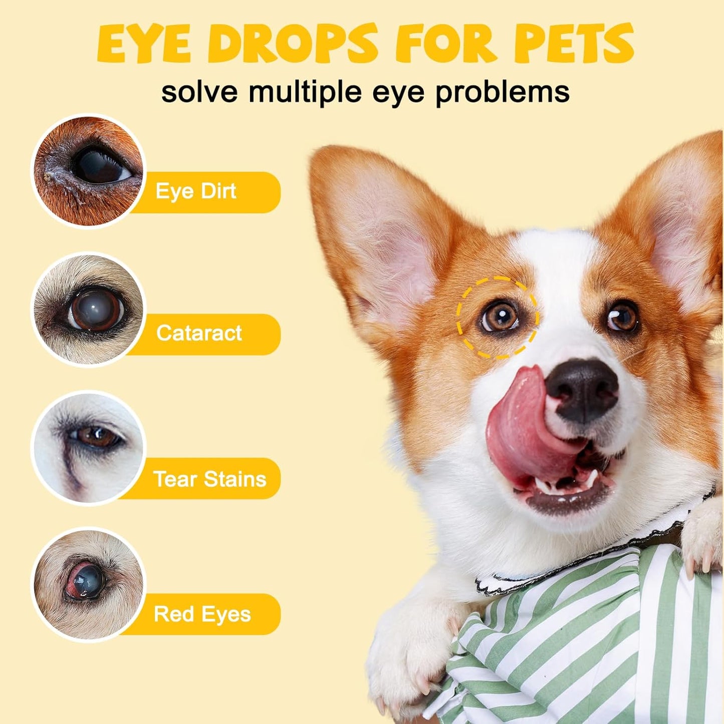 Dog Eye Drops, All Natural Cataract Drops For Dogs-Relieving Eye Itching Irritation & Dry, Dog Eye Infection Treatment & Removing Eye Stains Improving Clarity, Safe for All Animals (2 X 20 mL)