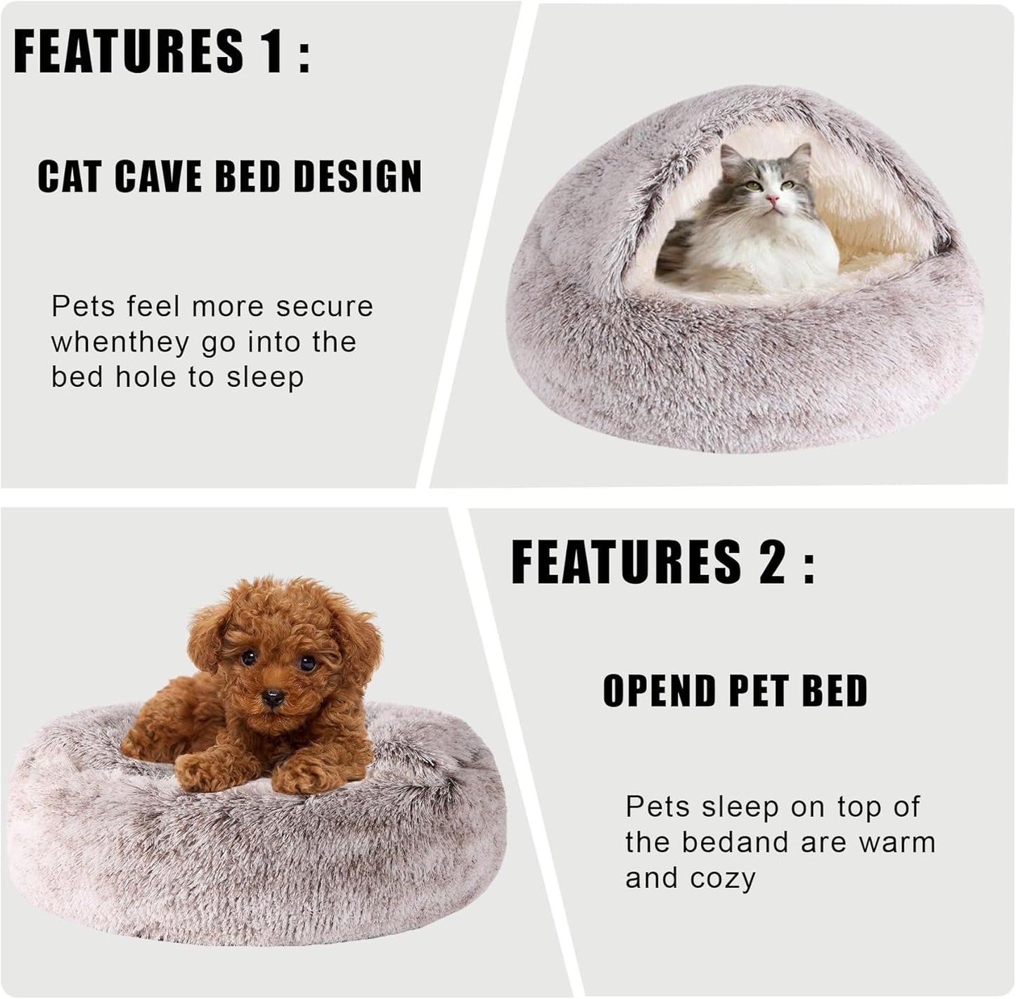 HYQ Small Dog Bed, Cat Beds for Indoor Cats Washable, Cozy Cat Cave Bed, Non-Slip Cat Beds, Calming Dog Bed with Hooded Cover, Dog Bed with Cover for Small Medium Pets (Coffee, 20×20 Inch)
