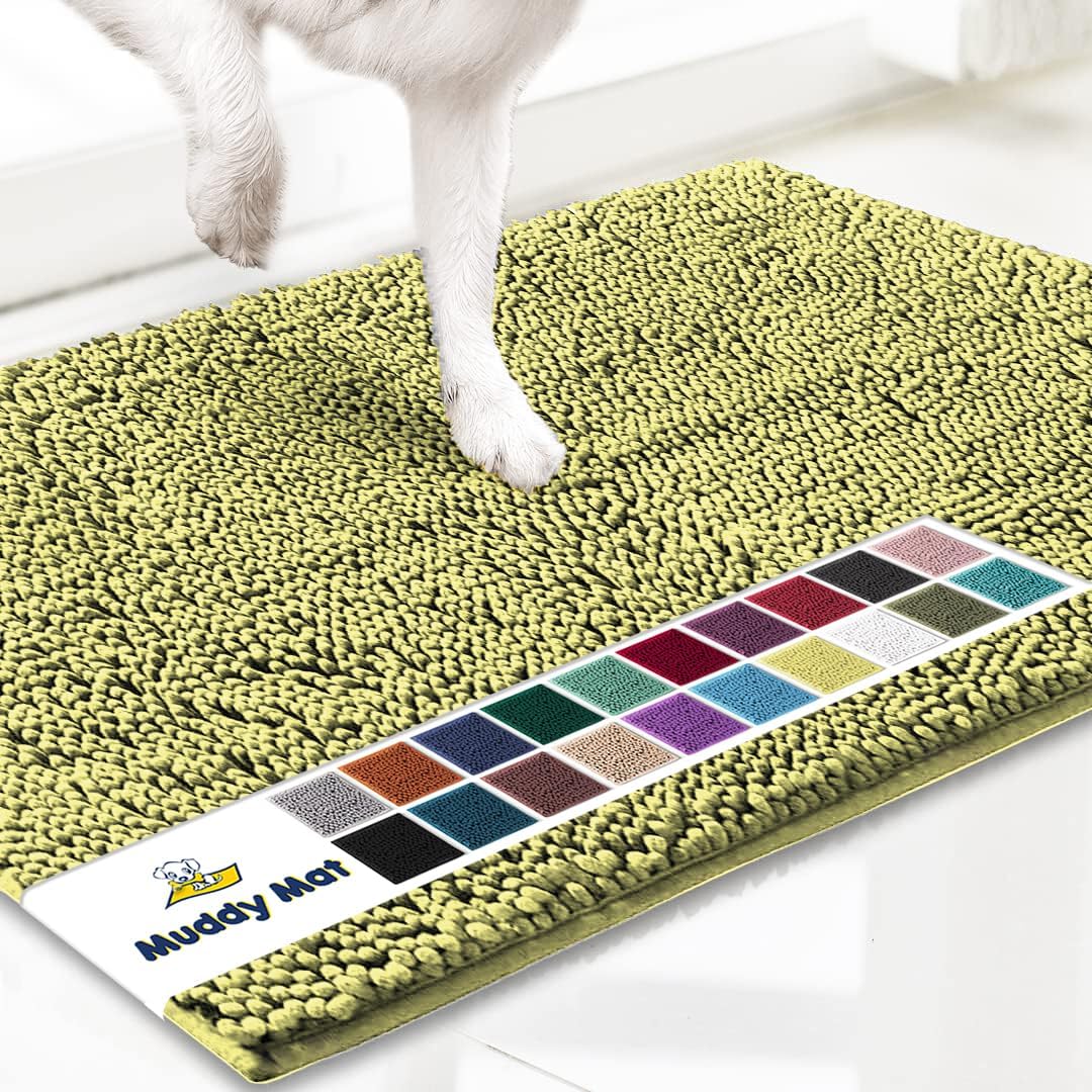 Muddy Mat® AS-SEEN-ON-TV Highly Absorbent Microfiber Door Mat and Pet Rug, Non Slip Thick Washable Area and Bath Mat Soft Chenille for Kitchen Bathroom Bedroom Indoor and Outdoor - Yellow 24" x 72"