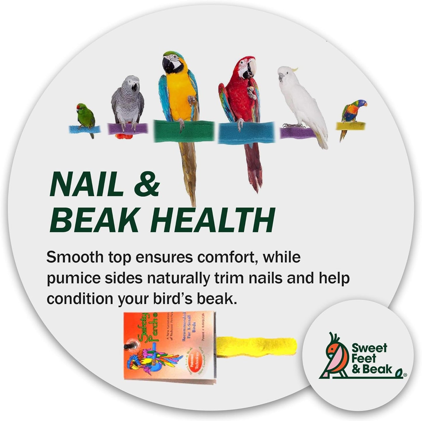 Comfort Grip Safety Perch for Bird Cages - Pedicure Perch for Birds to Keep Nails and Beaks in Top Condition - Safe Easy to Install Bird Cage Accessories - Small 6.5"