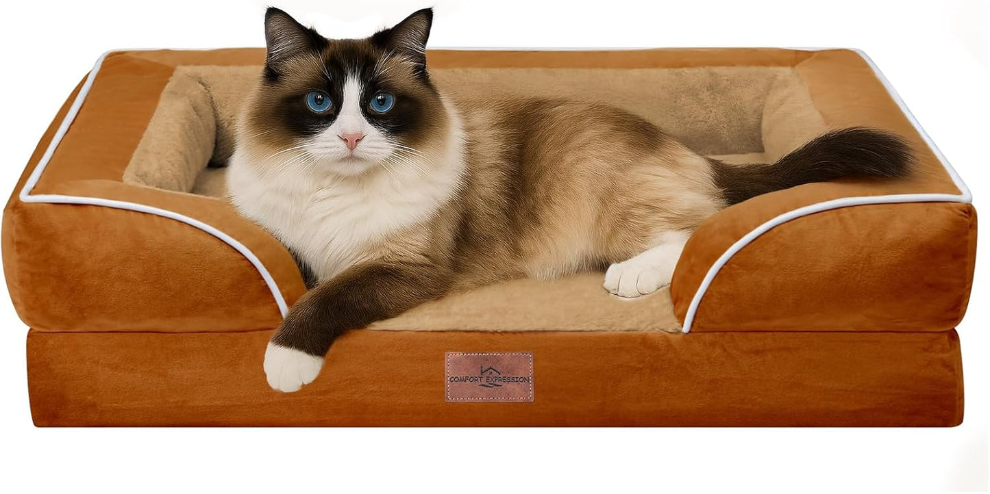 Comfort Expression Small Dog Beds Waterproof Cat Beds Orthopedic Foam Sofa Beds for Small Dogs Comfy Pet Bed with Washable Removable Cover & Non-Slip Bottom(XX-Small,Caramel)