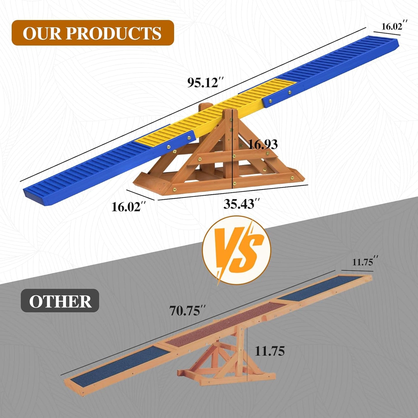 95" Wooden Dog Seesaw, Dogs Agility Course Backyard Set for Training and Exercise - Outdoor Big Dog Agility Equipment Practice See Saw