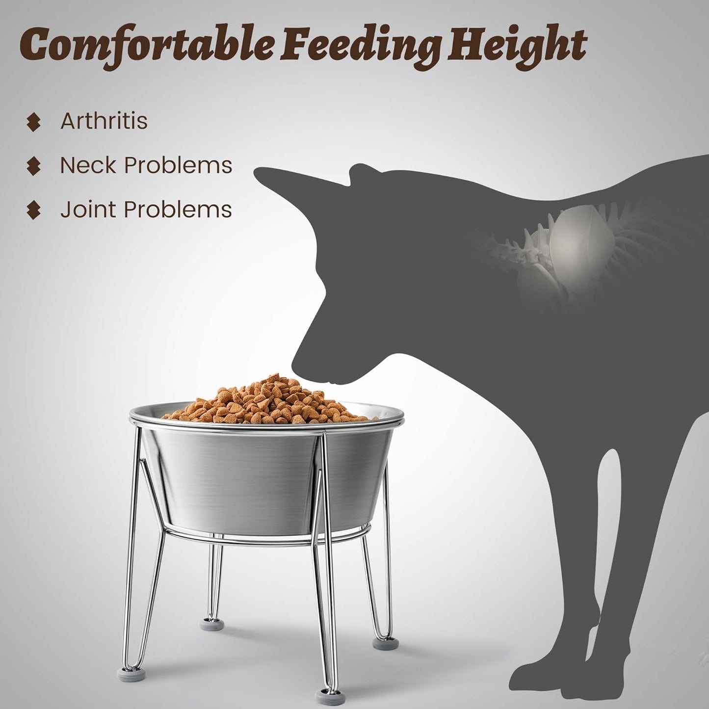 Elevated Dog Bowls for Medium&Small Dogs - Stainless Steel 48oz/6 Cups Raised Feeder with Non-Slip Base, Dual Food & Water Bowls 2-Pack