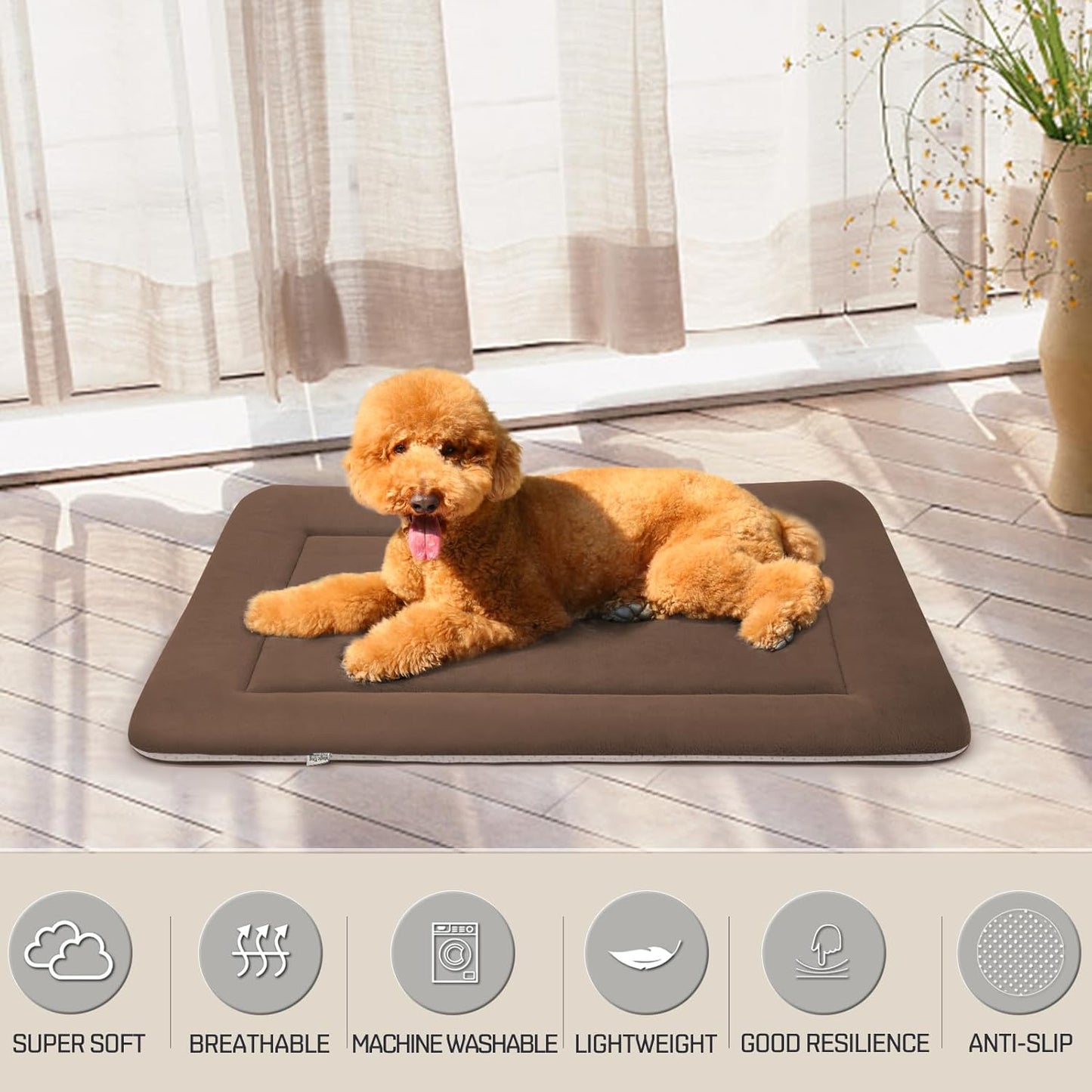 Large Soft Dog Bed 47" Crate Pad - Machine Washable Mat With Non-Slip Bottom - Mattress for Large and Medium Pets - Cushion for Kennel