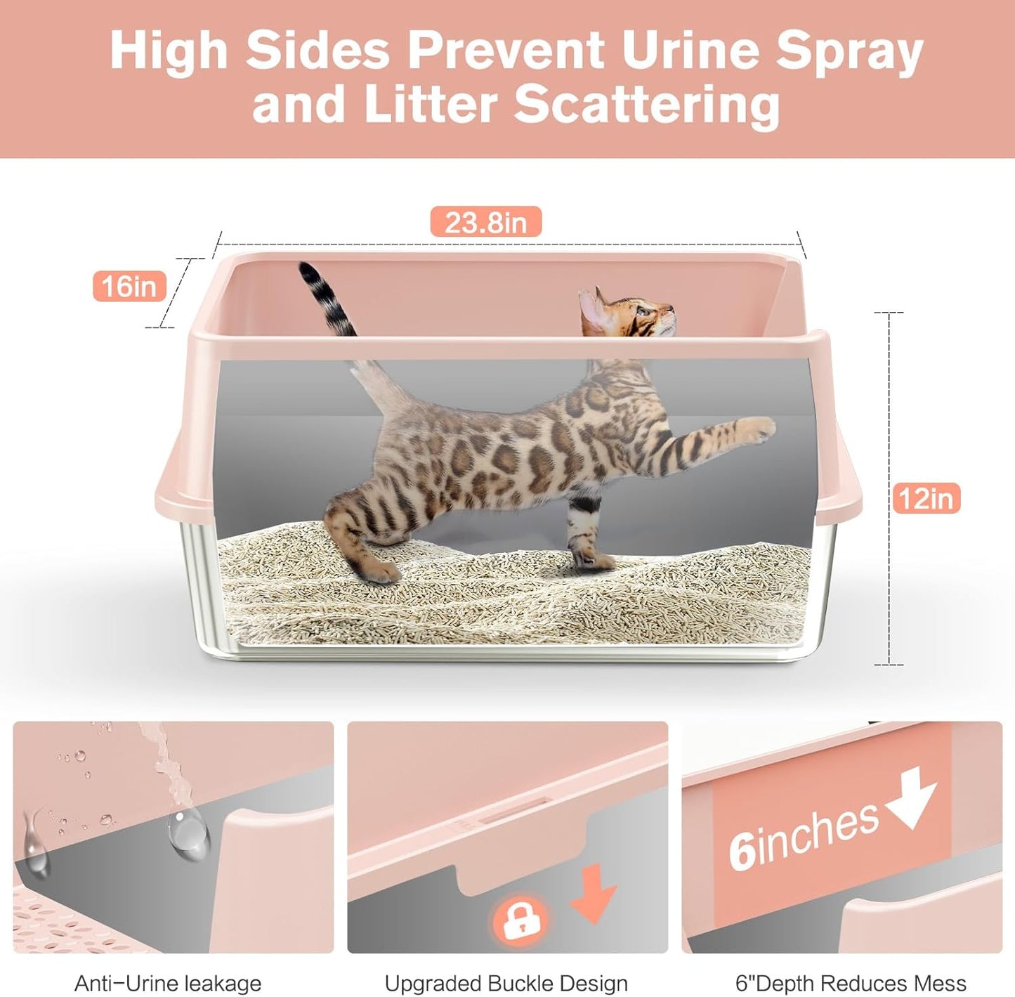 2PACK Stainless Steel Cat Litter Box with High Sides Lid, XL Litter Box for Big Multiple Cats, Extra Large Metal Kitty Litter Boxes with Anti-Leakage Enclosure, Non-Stick,Odorless,Scoop Included