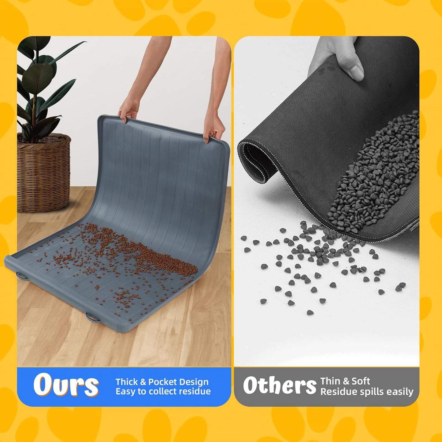 Dog Feeding Mat - 39''x27'' Large Silicone Pet Food Mats with Residue Collection Pocket and High Edges, Floors Waterproof Dog Cat Bowl Mat Prevent Water Food Spills, Dark Grey