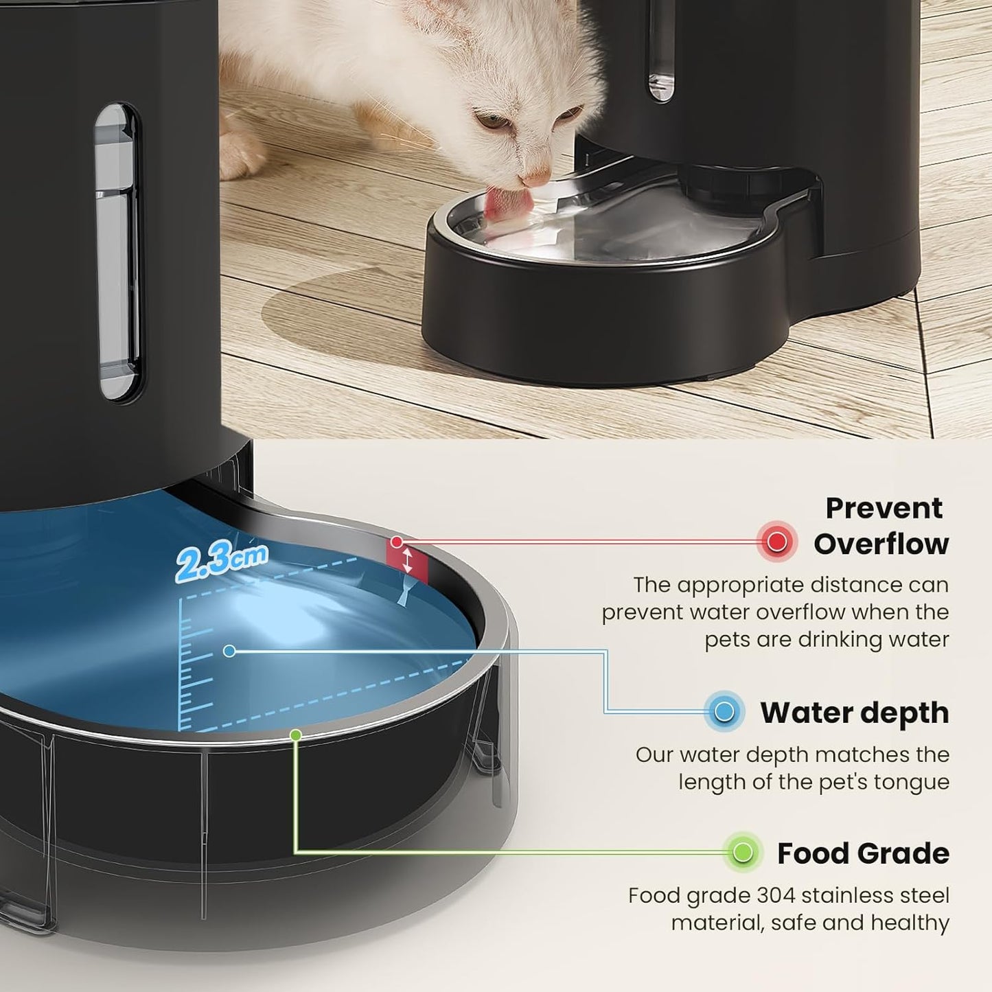 CZPET Automatic 4L Filter Dog and Cat Water Dispenser with Stainless Steel Bowl Gravity Waterer,Large Capacity and Drinking Area Noise-Free for Pets (Black)