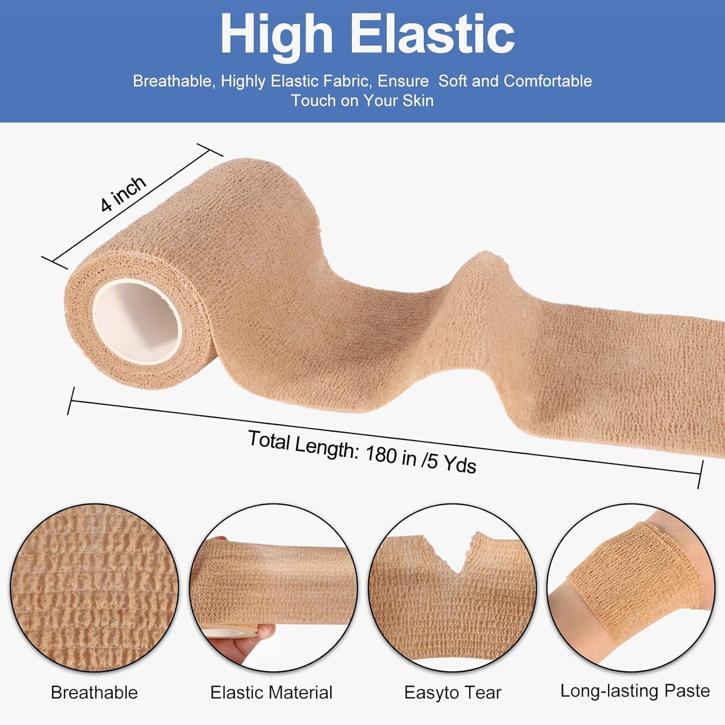 LDIWEE 24 Pack 4 Inch Self Adhesive Bandage Wrap - 5 Yard Cohesive Athletic Tape for First Aid, Medical, Sports, Ankle Wrist Sprains, Vet Wrap (Brown)