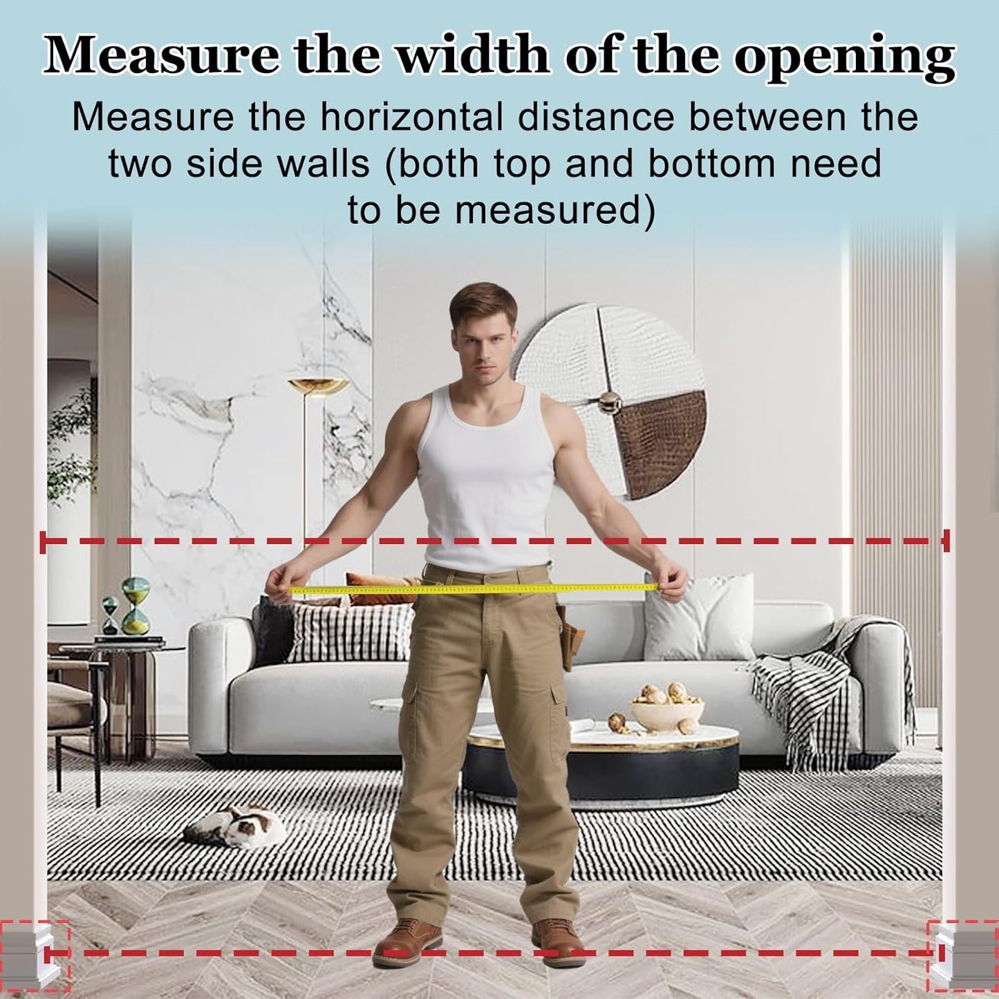 WAOWAO Triple Lock Baby Gate Extra Wide 44.48-48.42" Pressure Mounted Walk Through Swing Auto Close Safety White Metal Child Kids Dog Pet Puppy for Stairs,Doorways