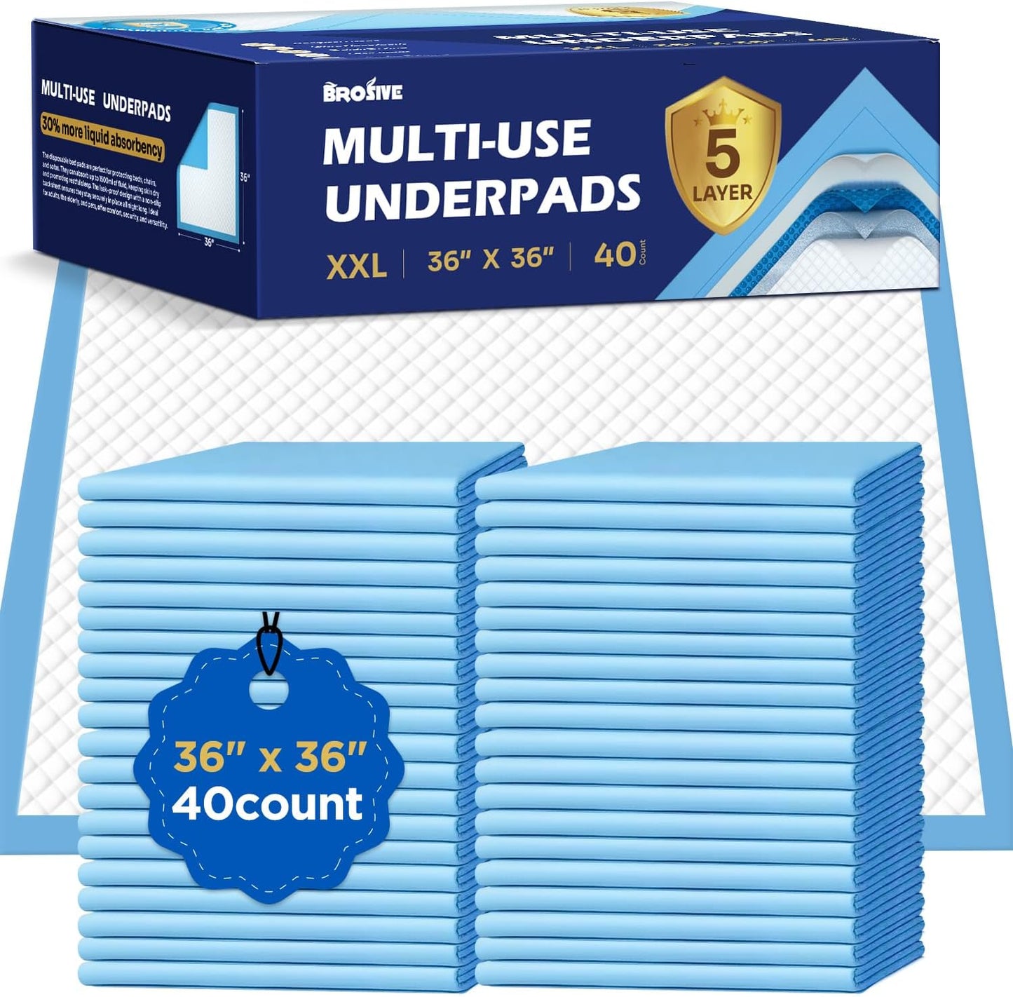 Bed Pads Disposable for Adults 36" x 36" - 40 Count, Super Absorbent Disposable Underpads, Incontinence Pads for Beds, Extra Large & Leak-Proof Chucks Pads Ideal for Elderly, Adults, Kids, and Pets