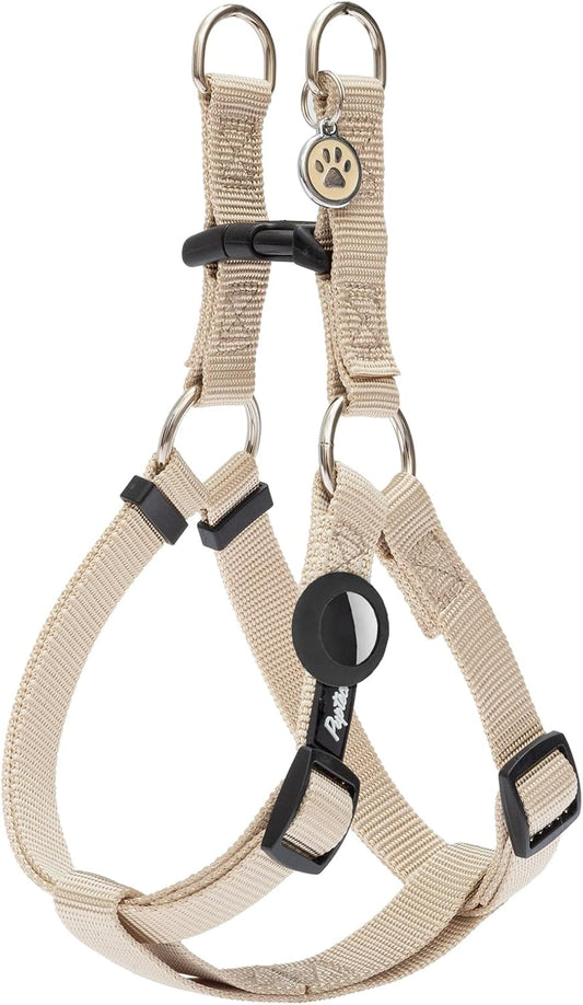 PUPTECK No Pull Dog Harness Soft Adjustable Basic Nylon Step in Puppy Vest Outdoor Walking with ID Tag and A-ir Tag Case, Cream, S