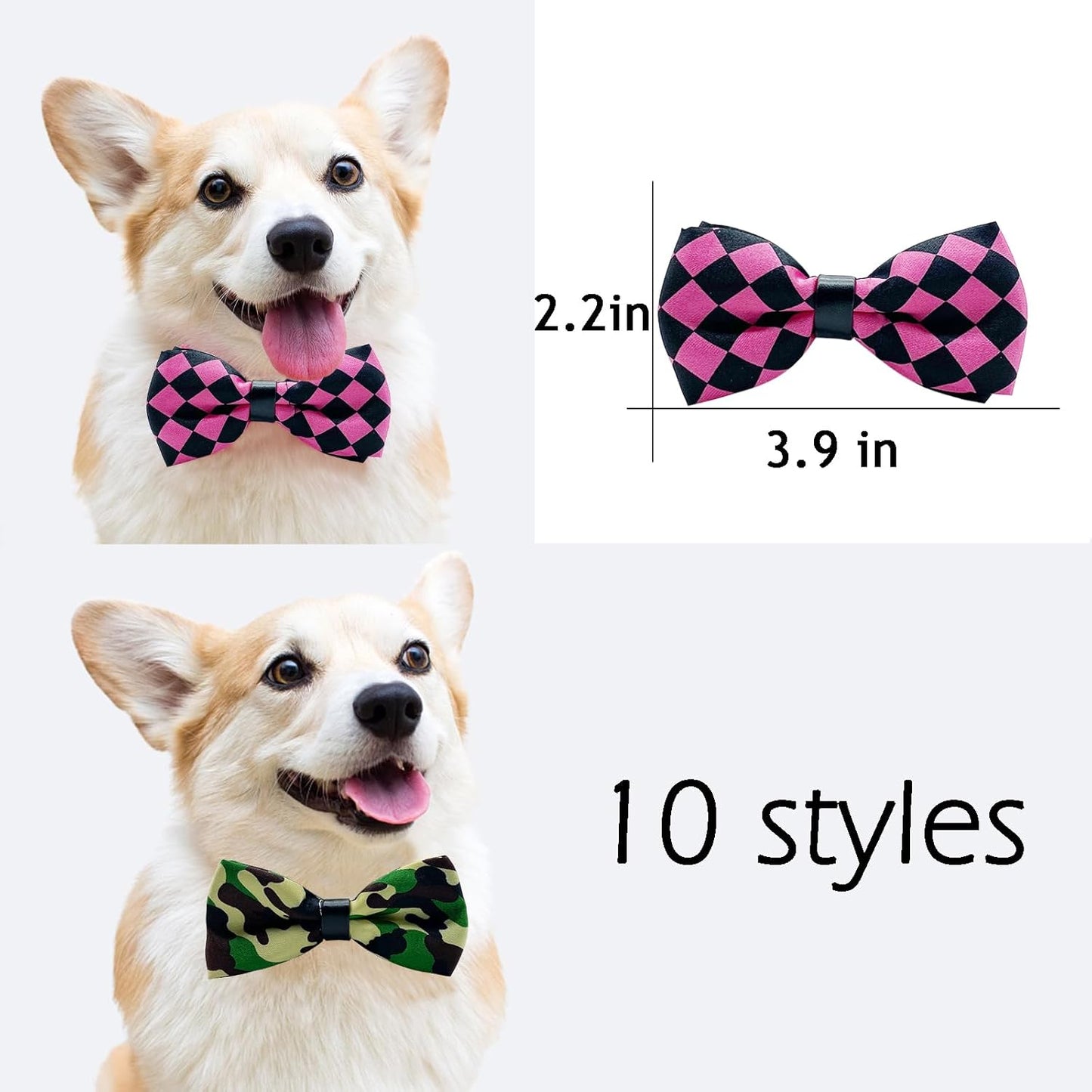 10 PCS Dogs Collar Elastic Attachment Bow Ties for Small Medium Large Pet/Cats Puppies Collar Charms Accessories Slides Bowties for Birthday Wedding Parties(Classic Medium)