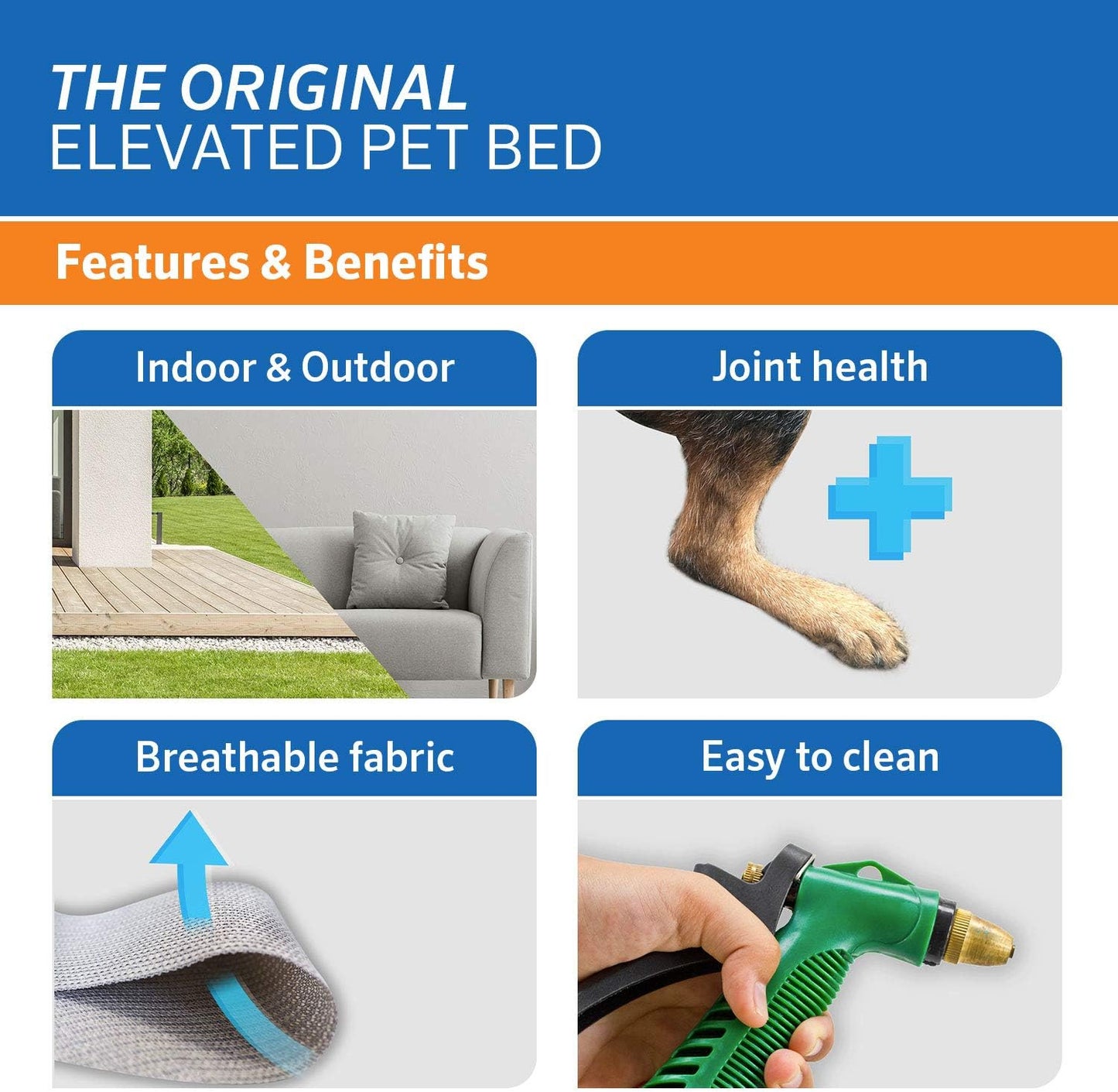 Coolaroo Original Elevated Dog Bed - Breathable Off-The-Ground Pet Bed with Cooling Fabric, Joint Relief & Moisture-Resistant Fabric, 100% Recyclable, Easy Clean, Gunmetal, Large